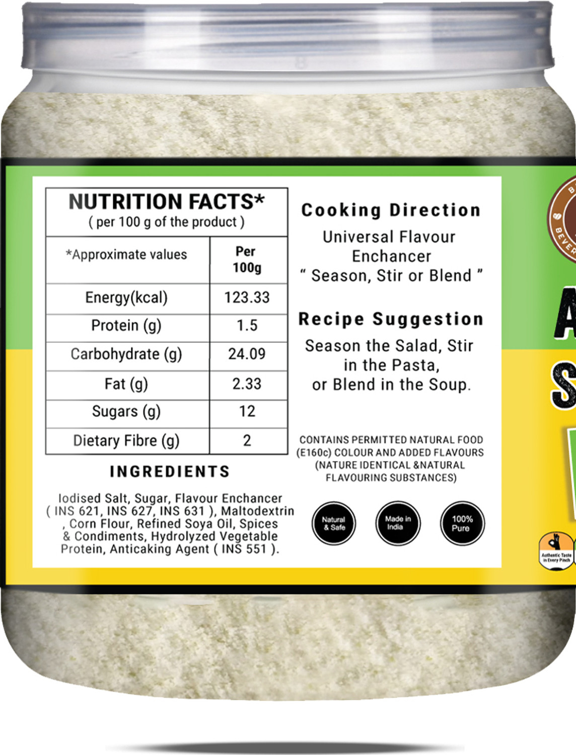 Image of Brew Lab NO Onion No Garlic Aromat Seasoning | Ideal For Jain Food | Flavor Enhancer |