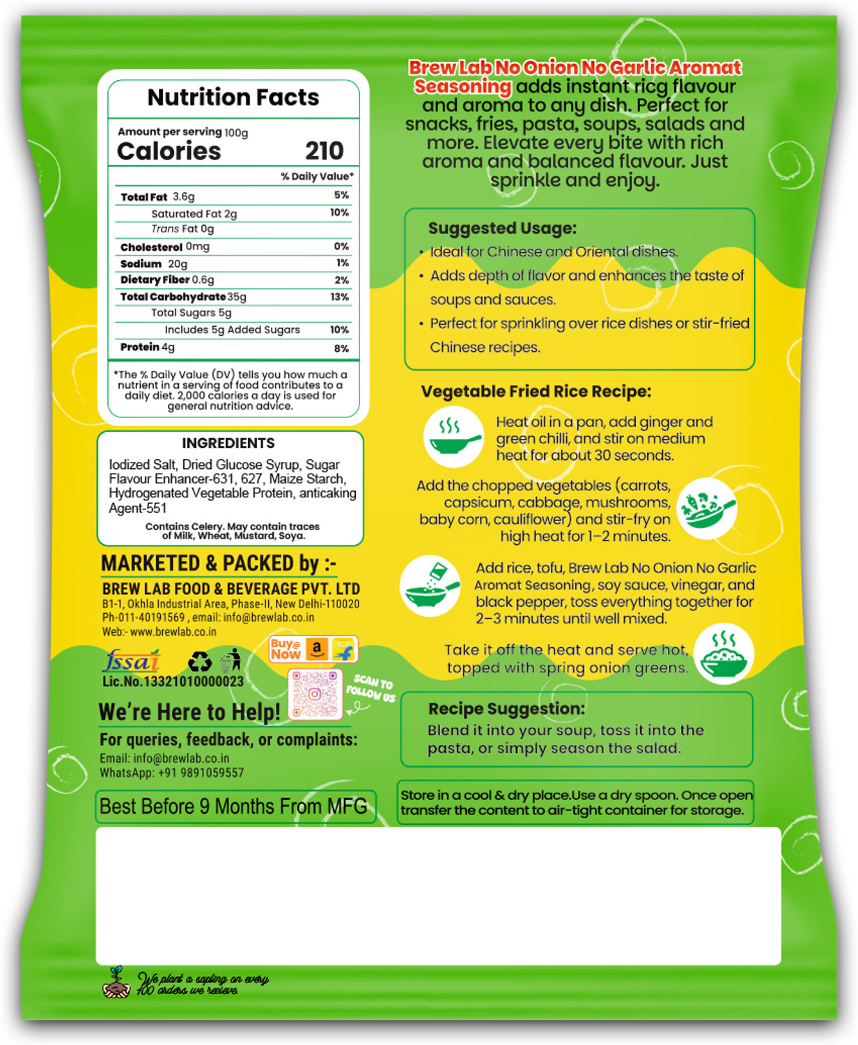 Image of Brew Lab NO Onion No Garlic Aromat Seasoning | Ideal For Jain Food | Flavor Enhancer |