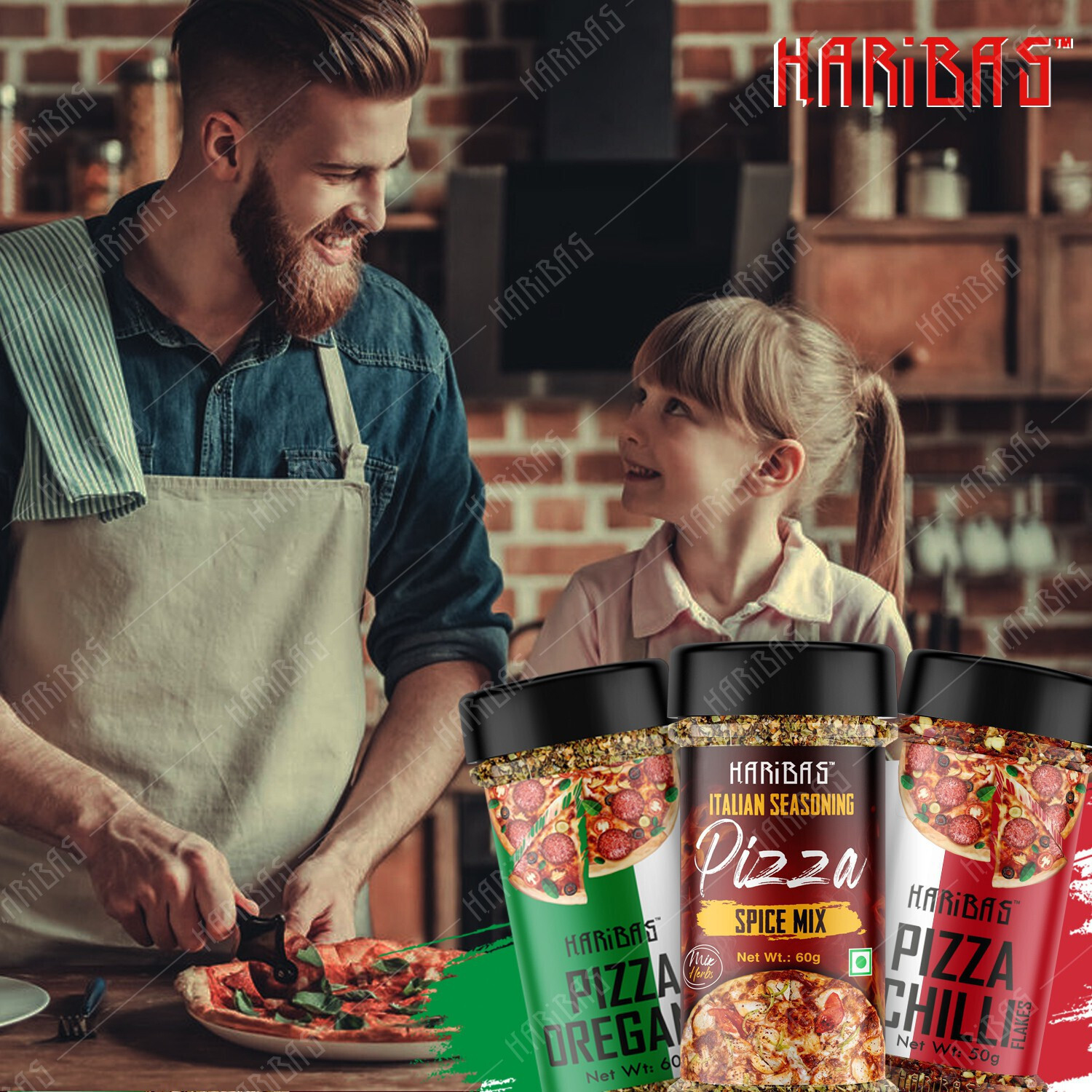 Image of HARIBAS Italian Mix Herb Seasoning Combo Pack Chilli Flakes 50GM, Oregano 60GM and Pizza Spice Mix 60g for Pizza, Pasta Pizza Seasoning In Sprinkler Bottle