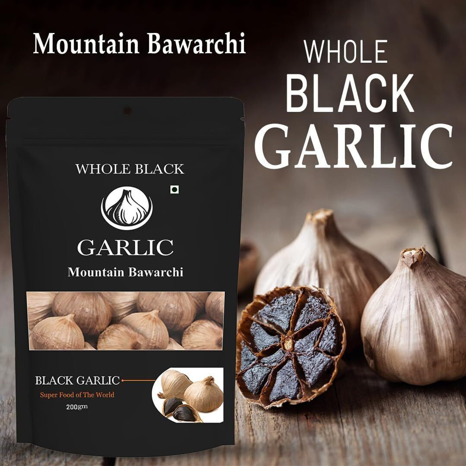 Image of Mountain Bawarchi Black Garlic Whole | Garlic Non-Pungent Great Taste Highly Nutritious