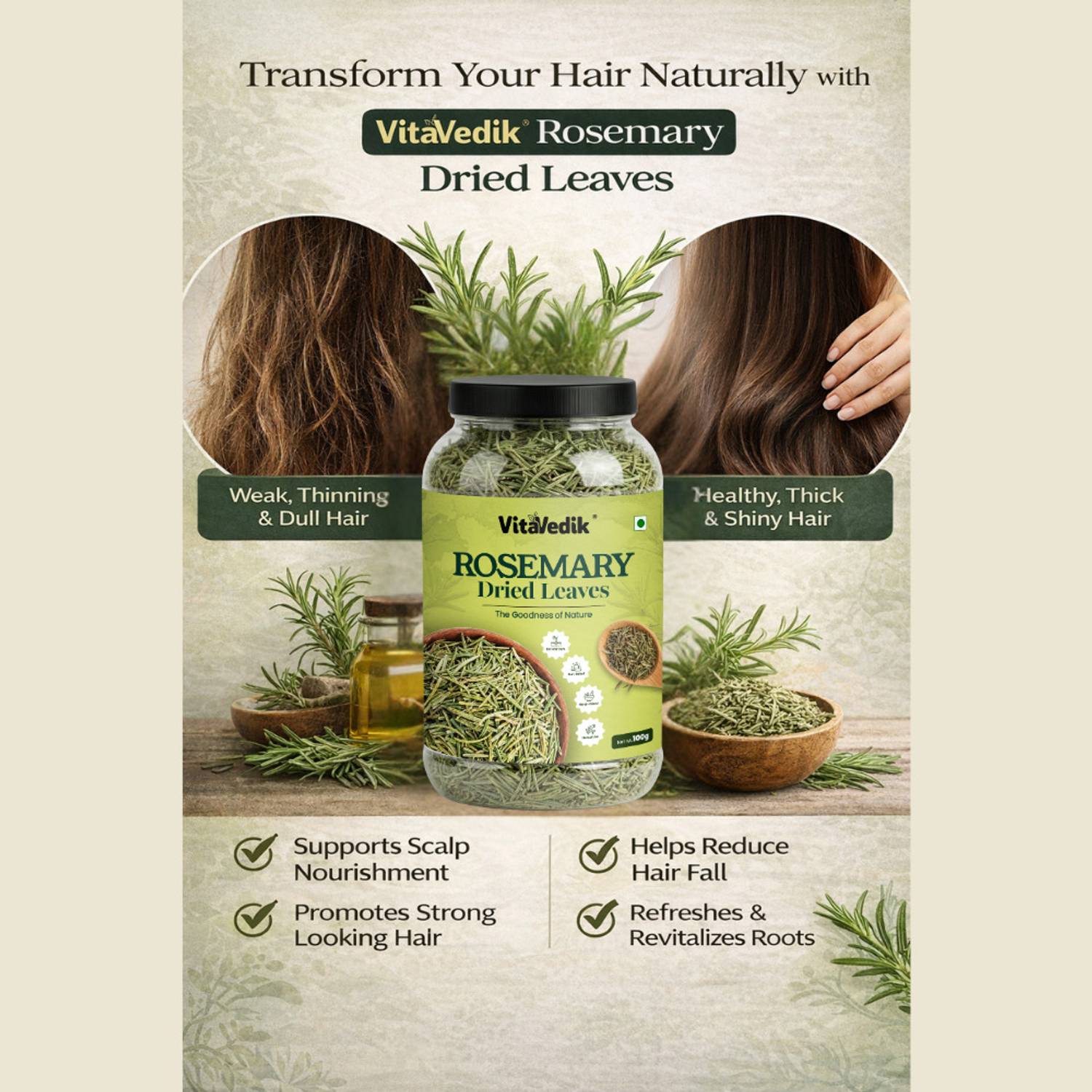 VitaVedik Rosemary Dried Leaves for Hair Growth - Image 4