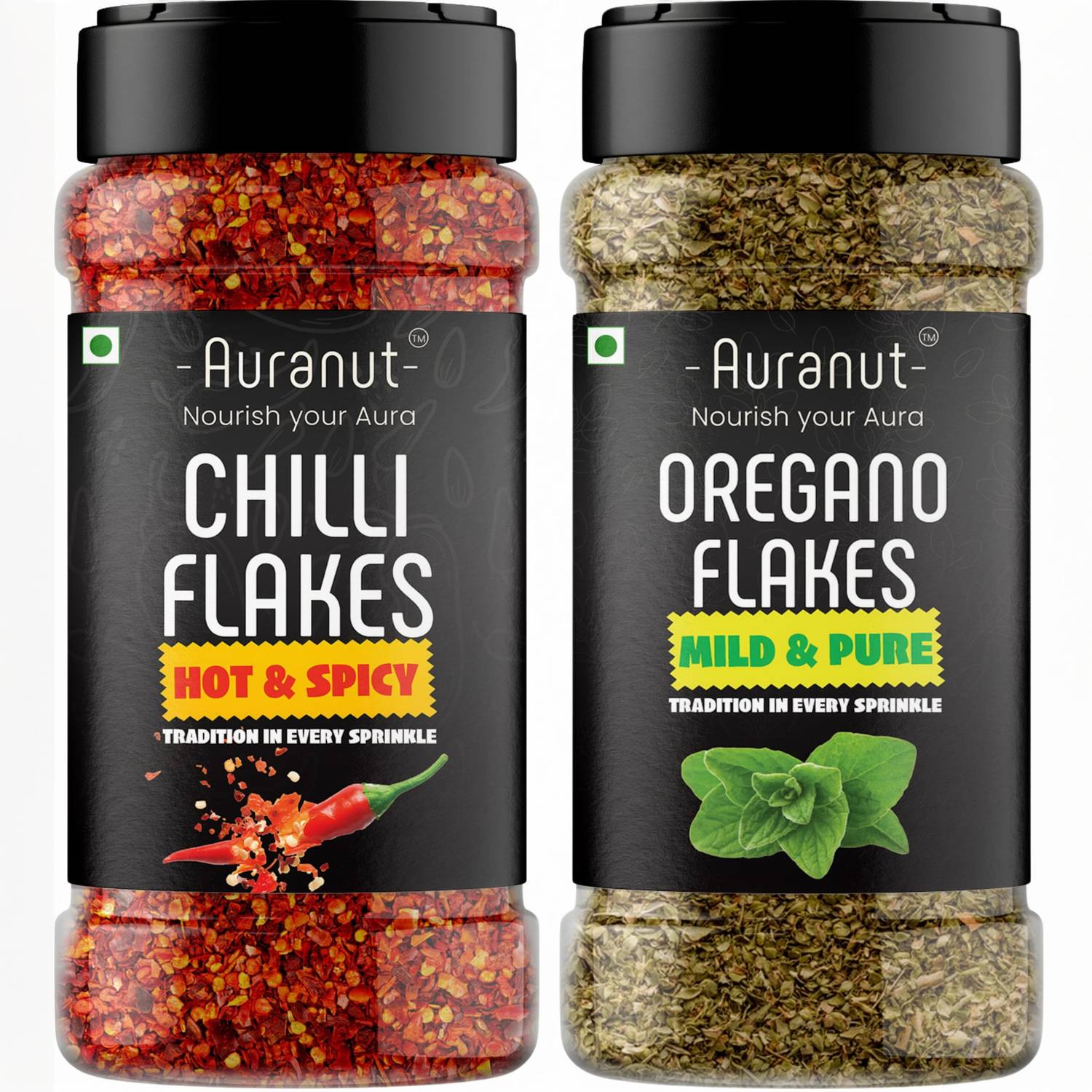 AURANUT Chilli Flakes & Oregano Flakes Combo | Perfect for Pizza & Pasta (40 g each)