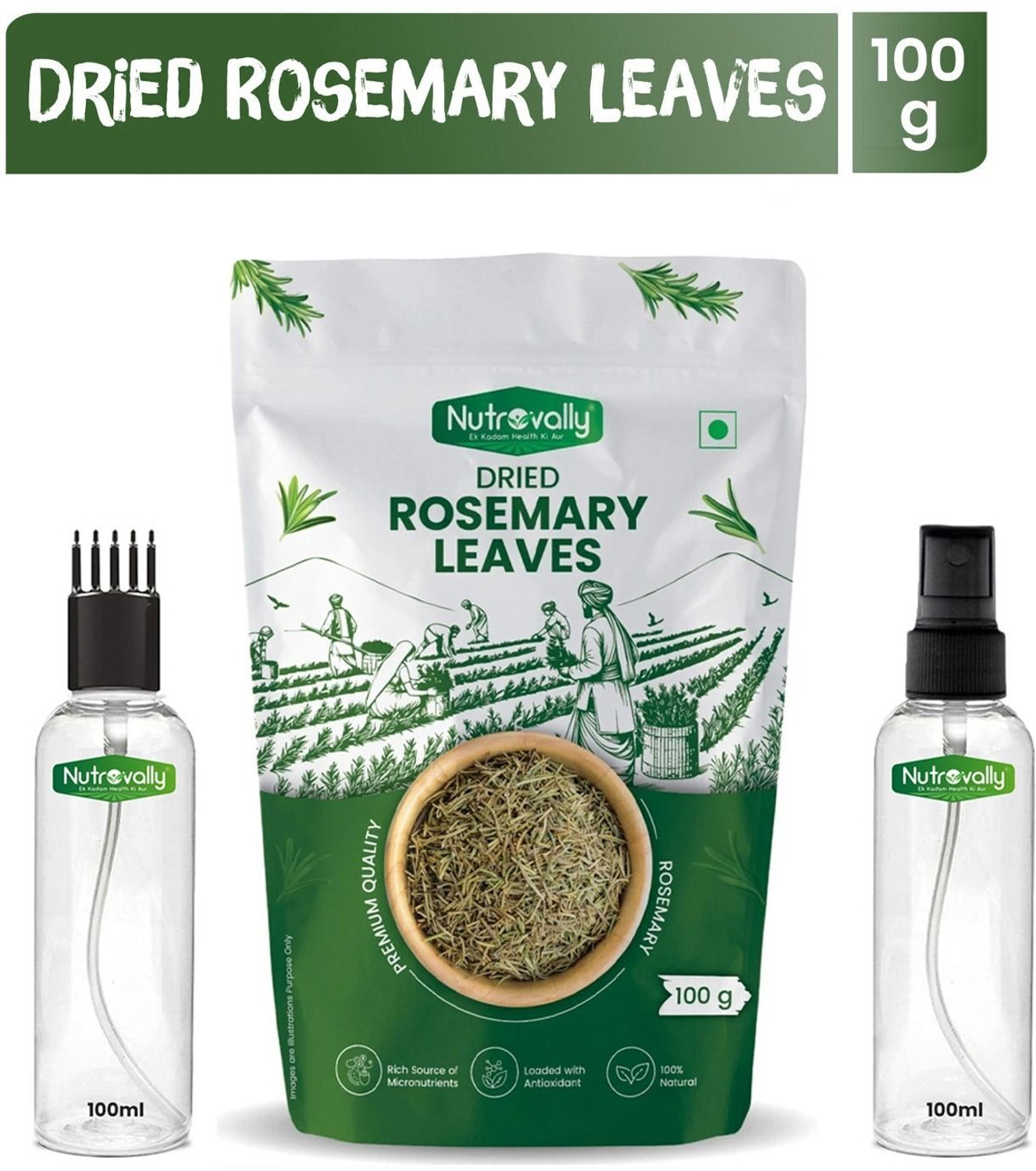 Image of NutroVally Rosemary Leaves for Hair Growth Spray | Comb Applicator Bottle for Scalp