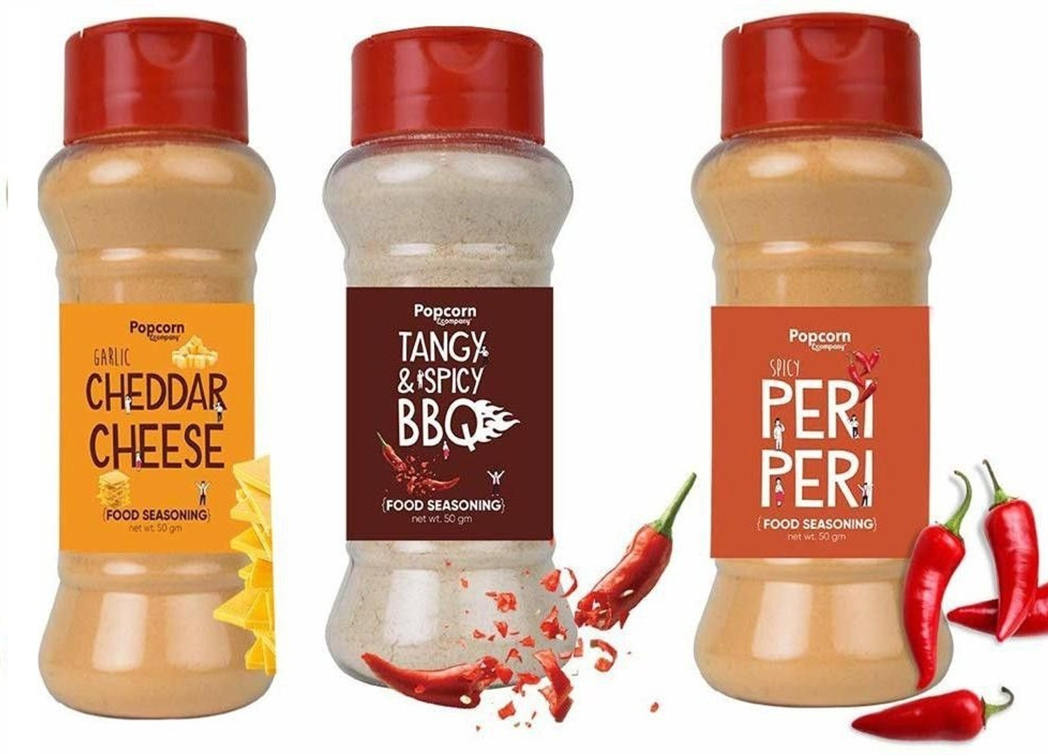 Image of POPCORN&COMPANY Popcorn Seasoning Trio Cheddar BBQ Peri Peri Spice Set