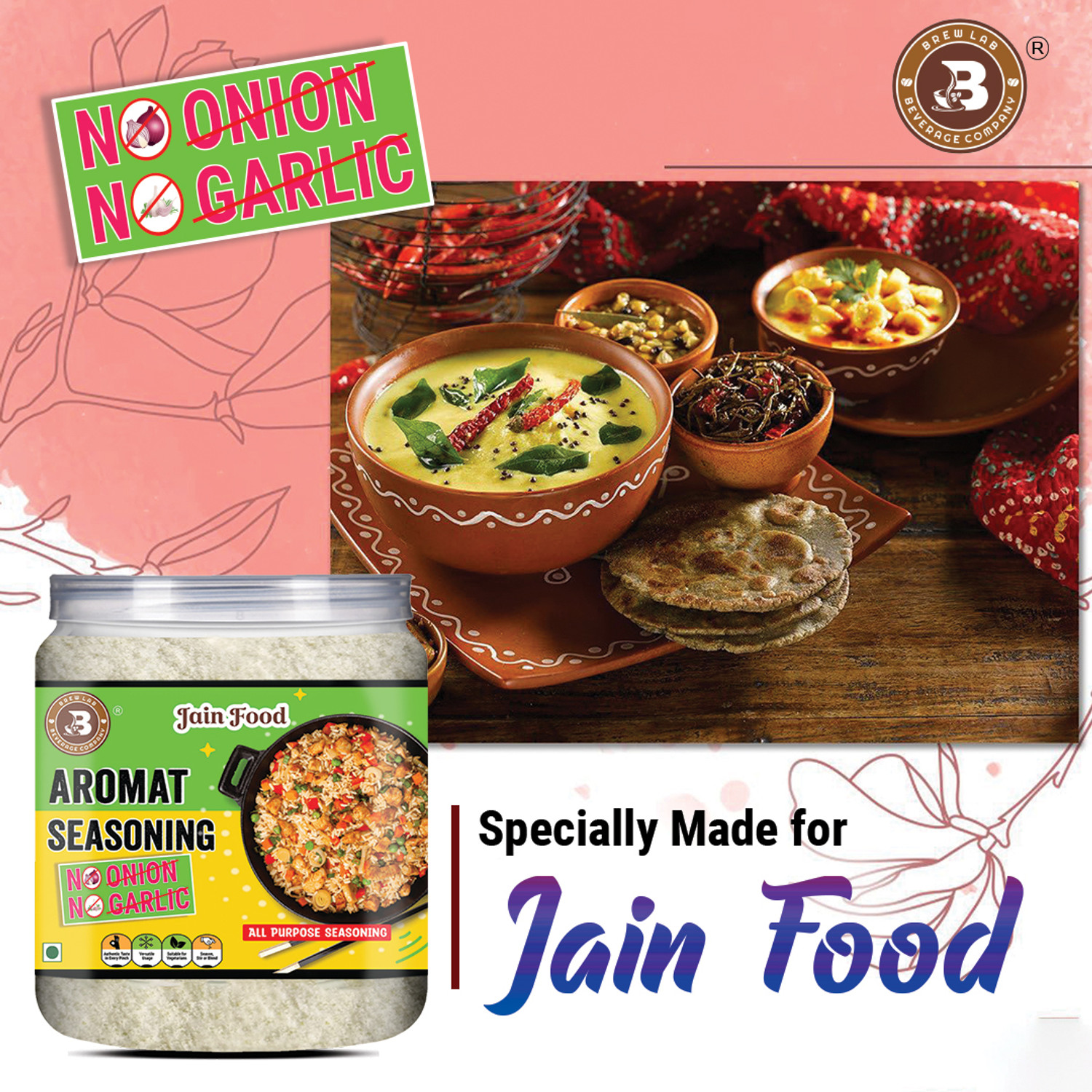 Image of Brew Lab NO Onion No Garlic Aromat Seasoning | Ideal For Jain Food | Flavor Enhancer |