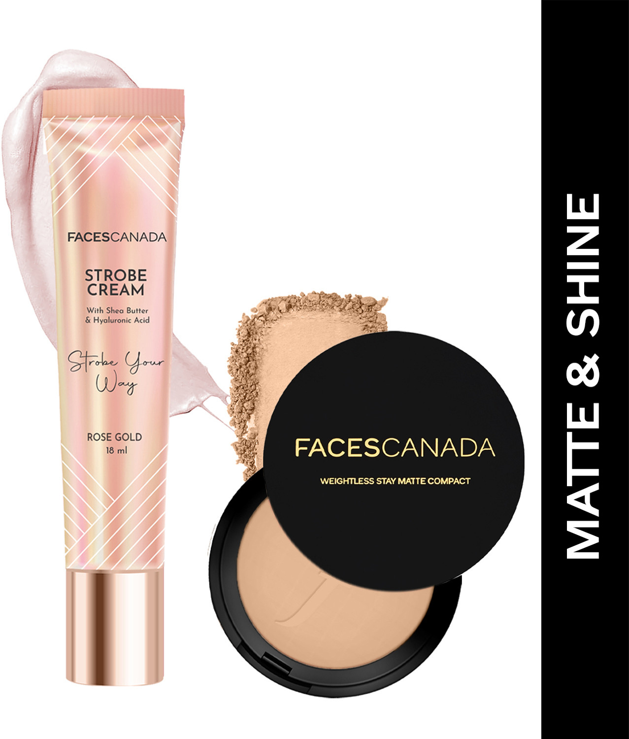Image of FACES CANADA Strobe Cream (18ml) + Weightless Compact Powder (9gm) | Primer + Moisturizer + Compact