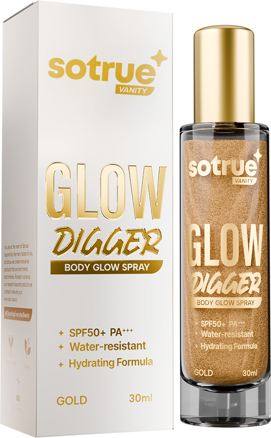 Sotrue Glow Digger Body Glow Spray 30 ml, Infused with Pearlescent Shimmer for Body, Highlighter