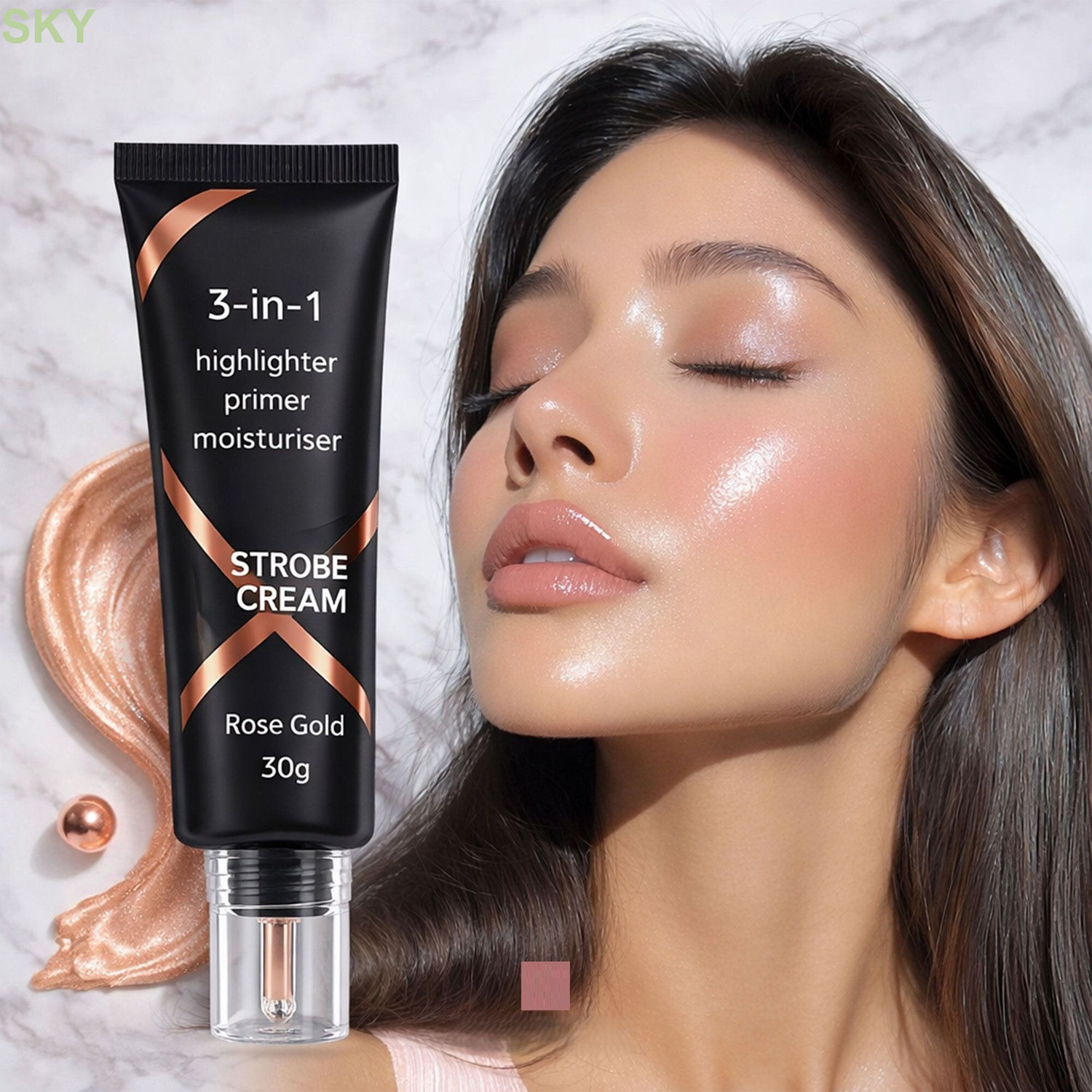 Image of skynure NEW Rose Gold Strobe Cream Dewy Skin Illuminator Primer Highlighter