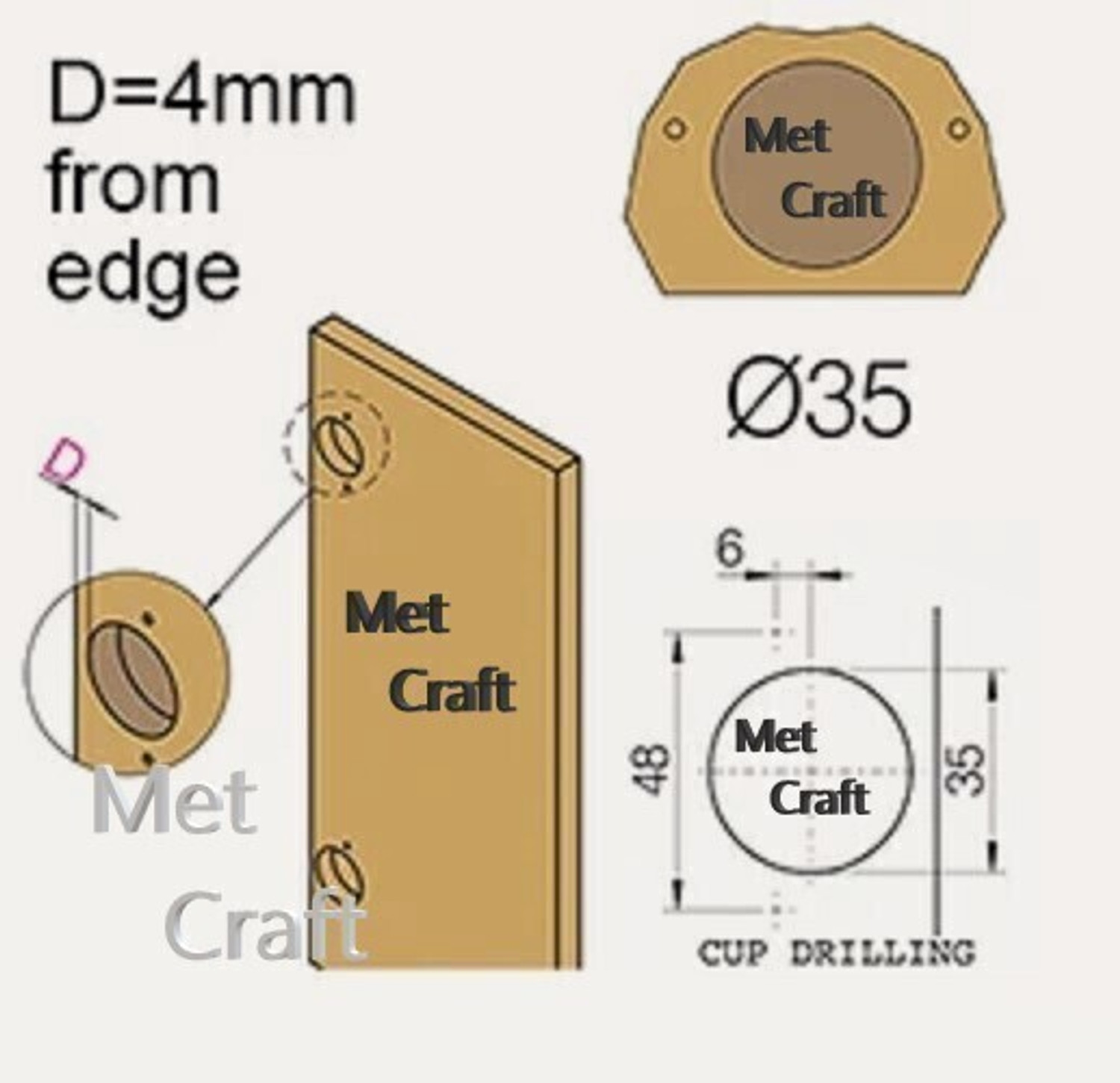 Image of Met Craft Steel Auto Close (Non Soft Close) Slide On Concealed Hinges Pack of 6 Pair (0 Degree Crank, Silver) for Full Overlay Door Concealed Hinge