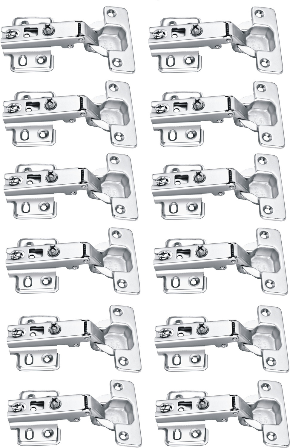 Image of Met Craft Steel Auto Close (Non Soft Close) Slide On Concealed Hinges Pack of 6 Pair (0 Degree Crank, Silver) for Full Overlay Door Concealed Hinge