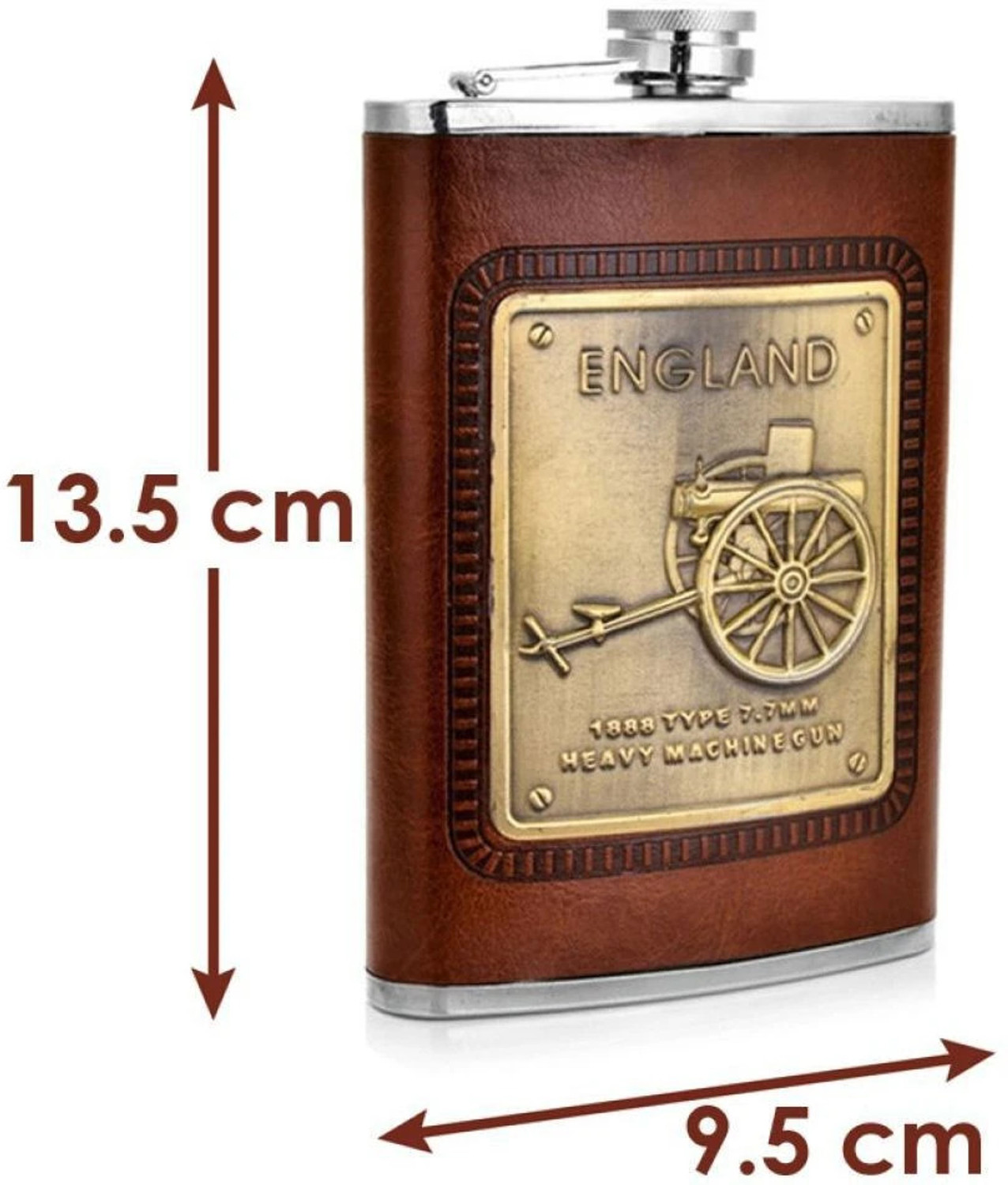 Image of Protos England Stainless Steel Hip Stitched Leather Stainless Steel Hip Flask