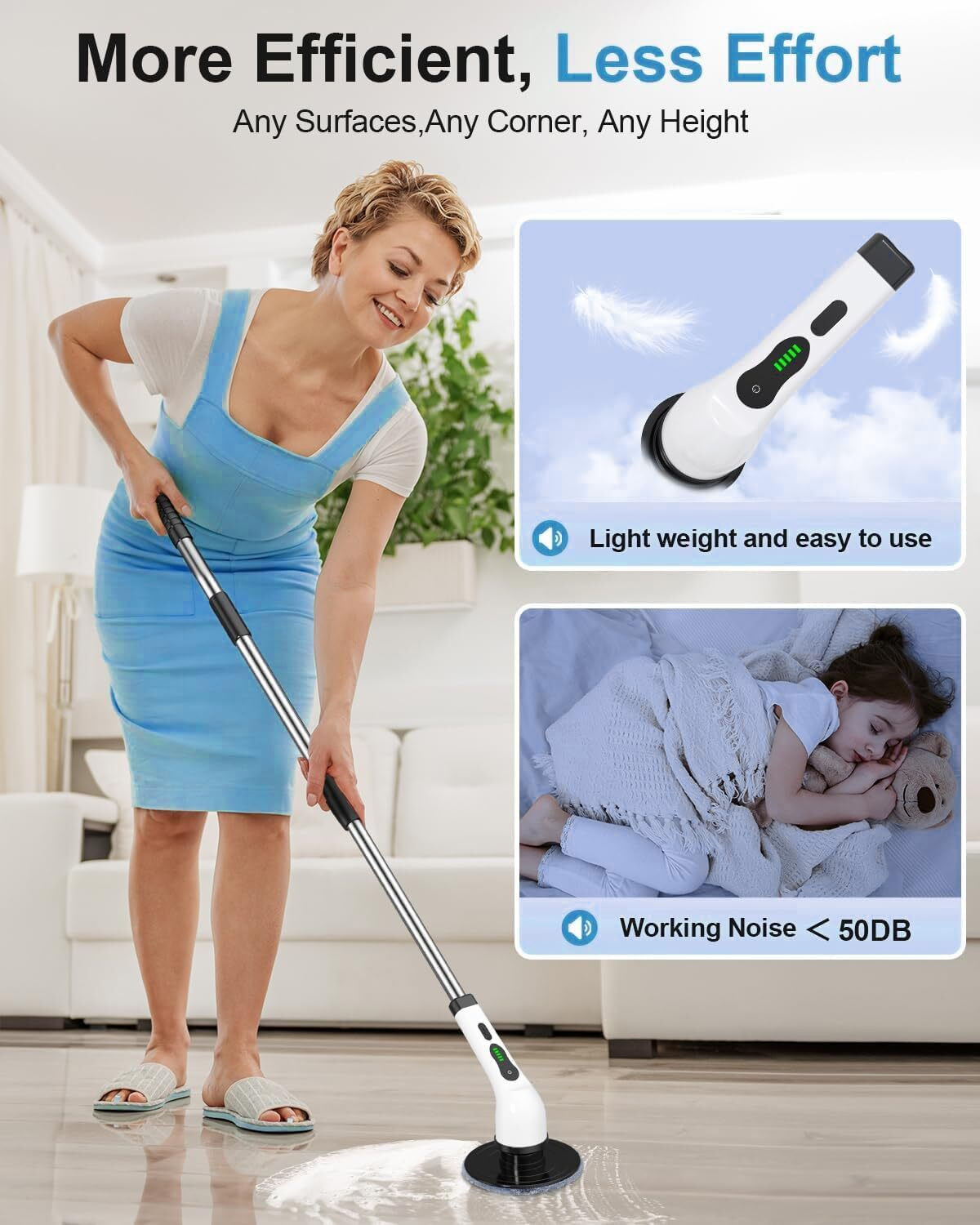 Image of Opnex 9 in 1 Cordless Electric Spin Scrubber Cleaning Brush Scrubber, Mop for Home Microfibre Wet and Dry Broom
