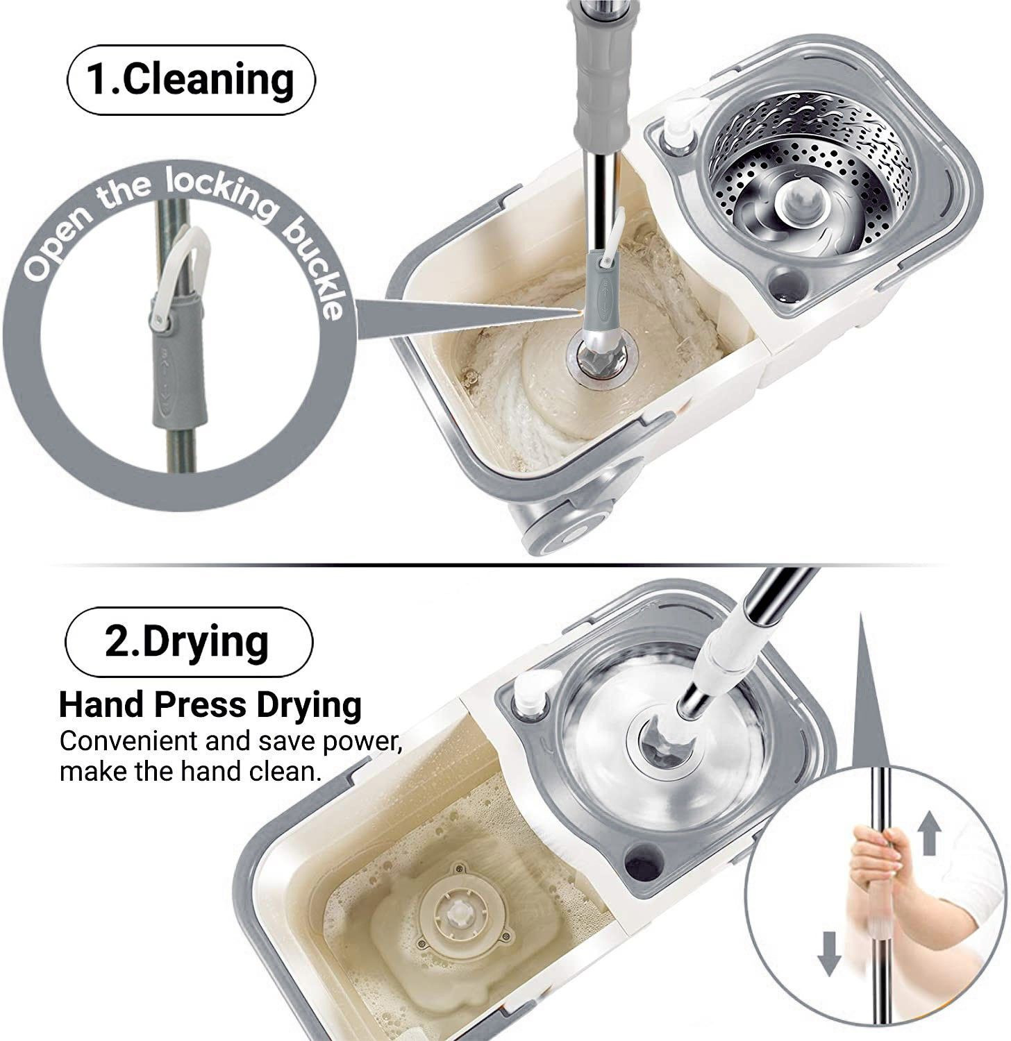 Image of THUNDER FIT START FRESH Premium Double Bucket 360 Rotating Floor Cleaning Mop with 3 Microfiber Refill-2 Mop Set