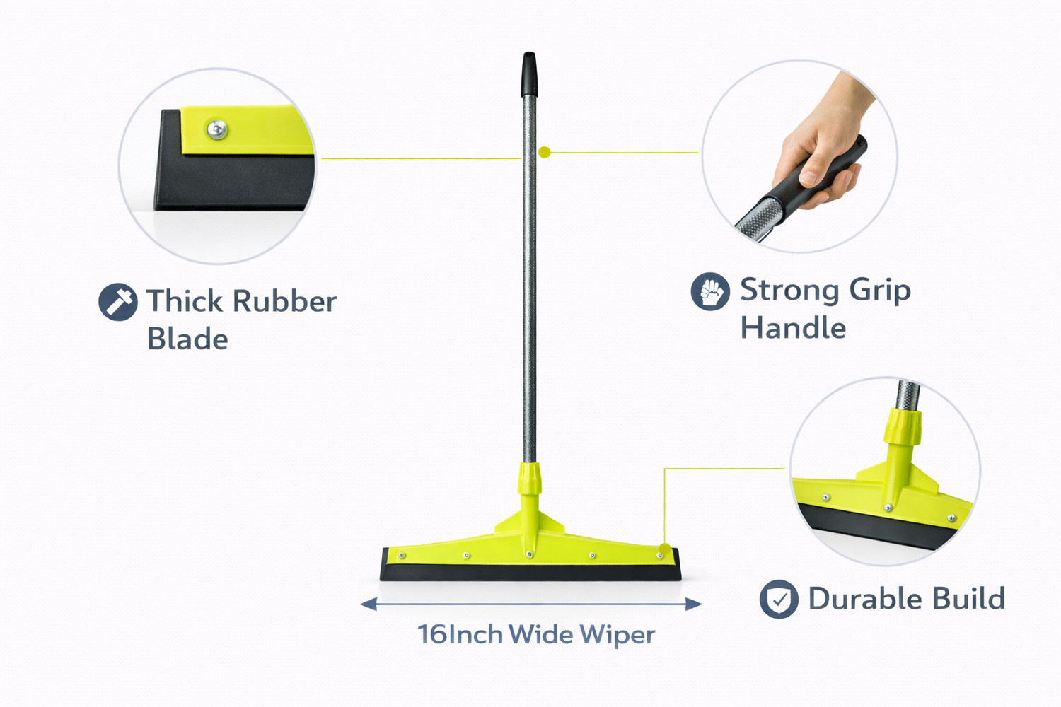 Image of WiperWorld Floor Wiper with Iron Handle Strong Plastic Body& Rubber Blade bathroom Cleaning Floor Wiper