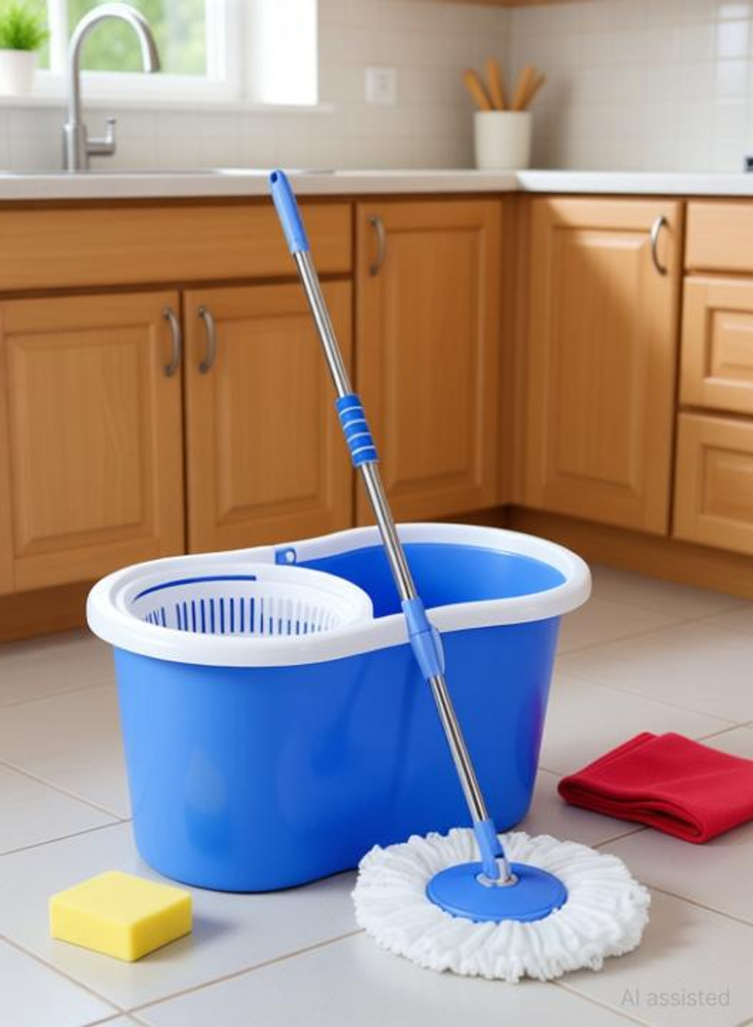Image of GTE Bucket Mop - 360 Degree Self Spin Wringing With Plastic Spinner 3 Refills Mop Set
