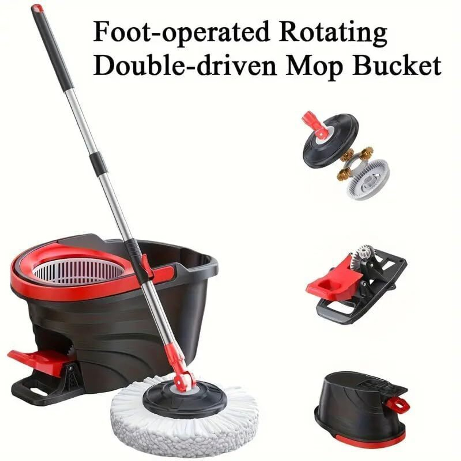 Image of ZENOVIA 360 Spin Mop & Bucket Set with Foot Pedal, Steel Wringer & Microfiber Mop Head Mop Set
