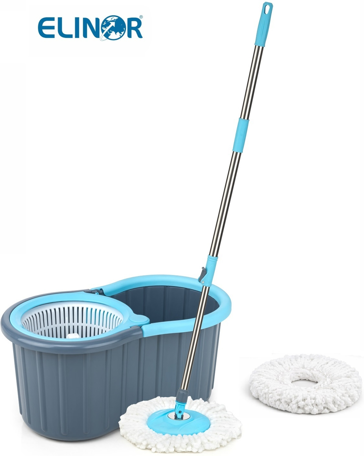 Image of ELINOR 360 REVOLVING MOP SET BUCKET MOP SET WITH PLASTIC SPINNER & 2 MICROFIBER REFILL Mop Set