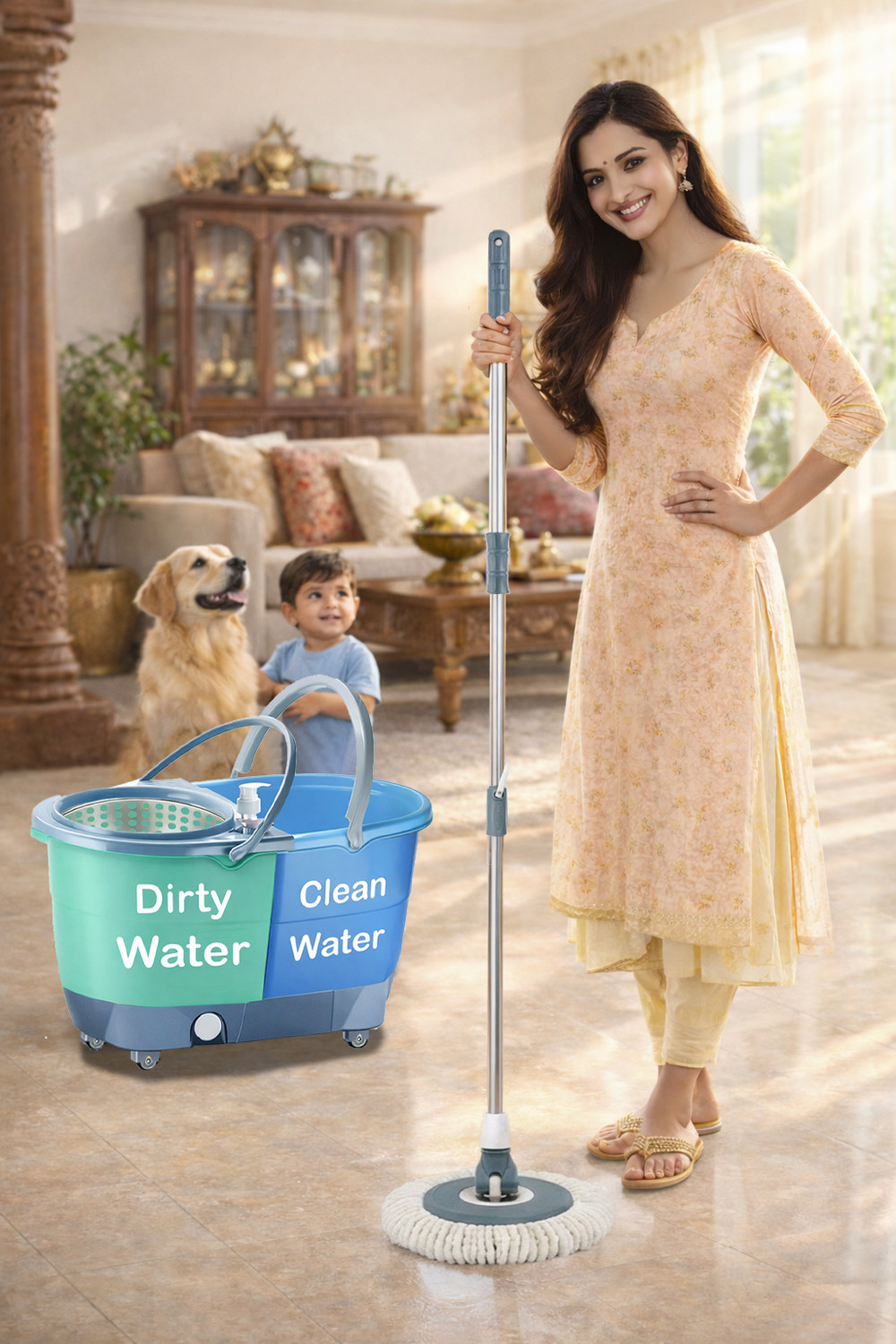 Image of V-MOP Premium Jumbo Twin Bucket Mop with Floor Wiper -JM01017 Mop Set
