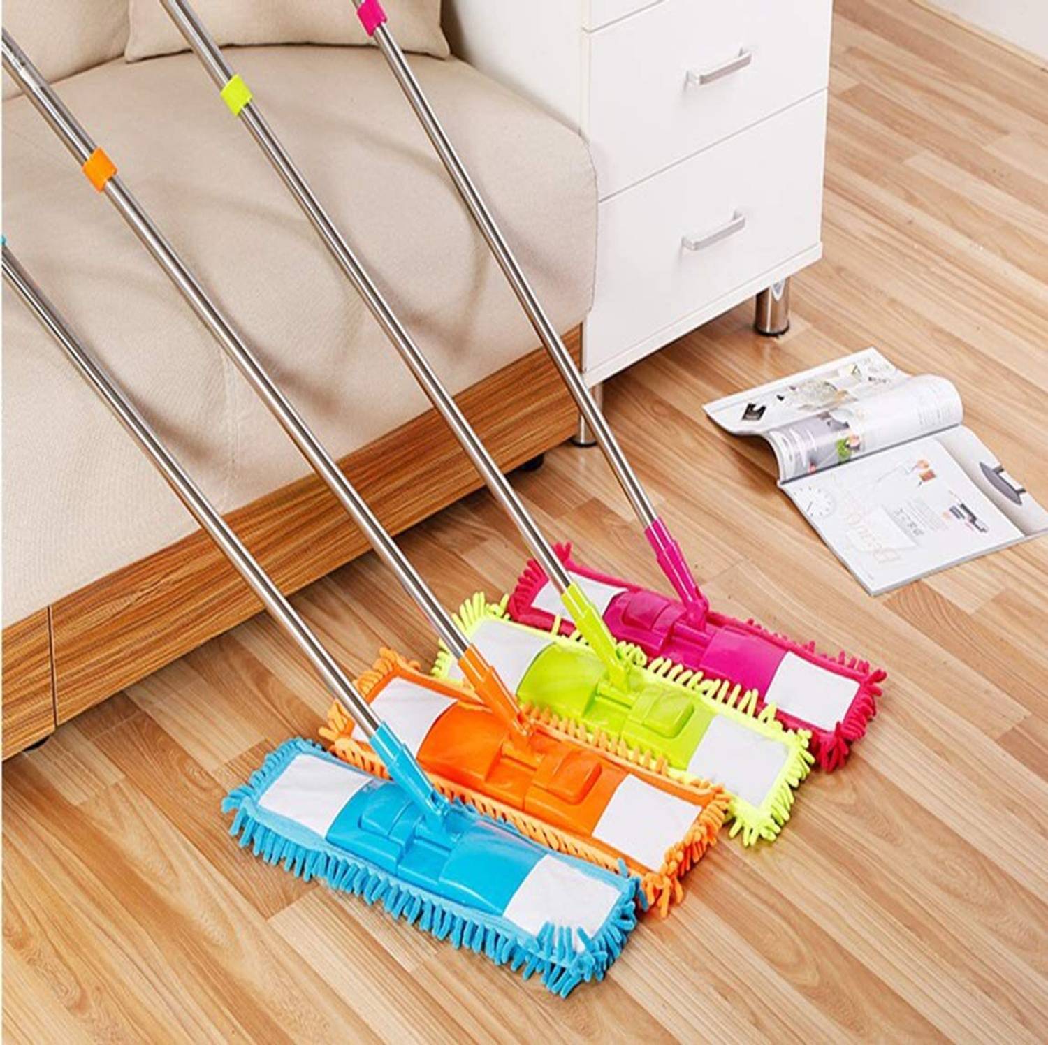 ARANKA 360 Degree Microfiber Wet and Dry Flat Cleaning Mop with Adjustable Steel Rod Mop Set