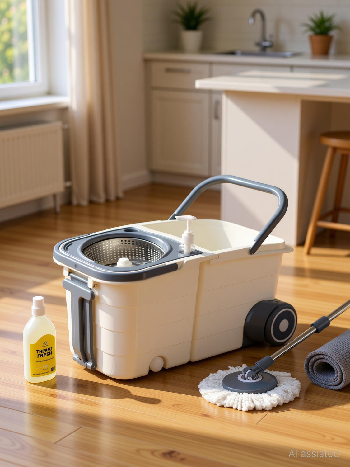 Image of THUNDER FIT START FRESH Premium Double Bucket 360 Rotating Floor Cleaning Mop with 3 Microfiber Refill-2 Mop Set