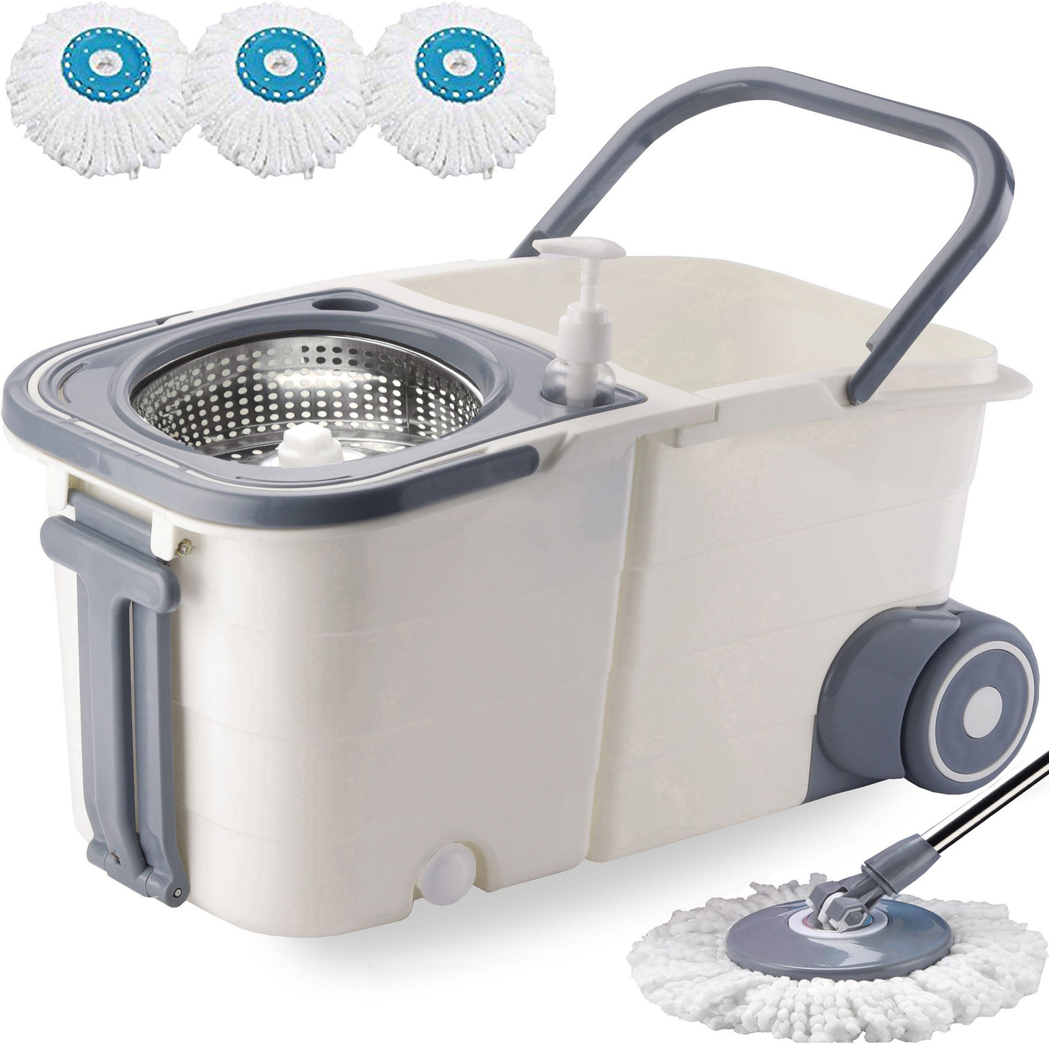 Image of THUNDER FIT START FRESH Premium Double Bucket 360 Rotating Floor Cleaning Mop with 3 Microfiber Refill-2 Mop Set