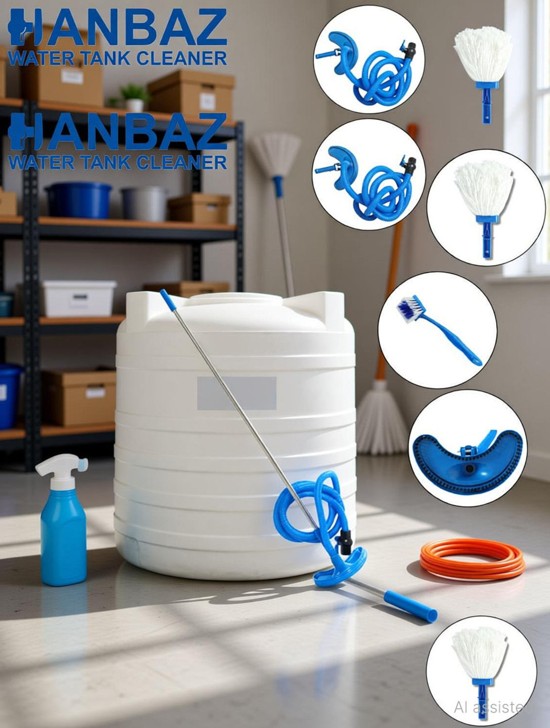 Image of HANBAAZ HANBAZ Water Tank Cleaner For Home-Extra Large Edition 2000 Litre. Plastic Wet and Dry Brush
