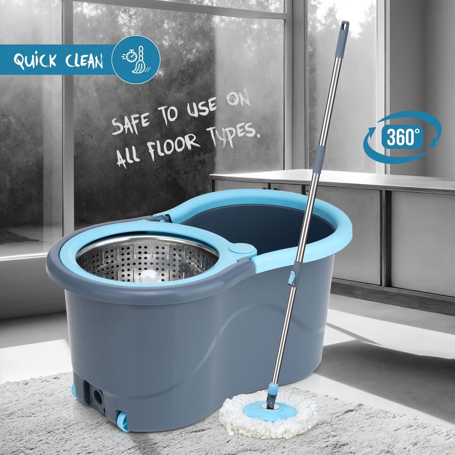 Image of Flipkart SmartBuy MOP SET FLOOR CLEANING COMES WITH 2 MICROFIBER REFILL AND MOP STICK AND 2 REFILL Mop Set