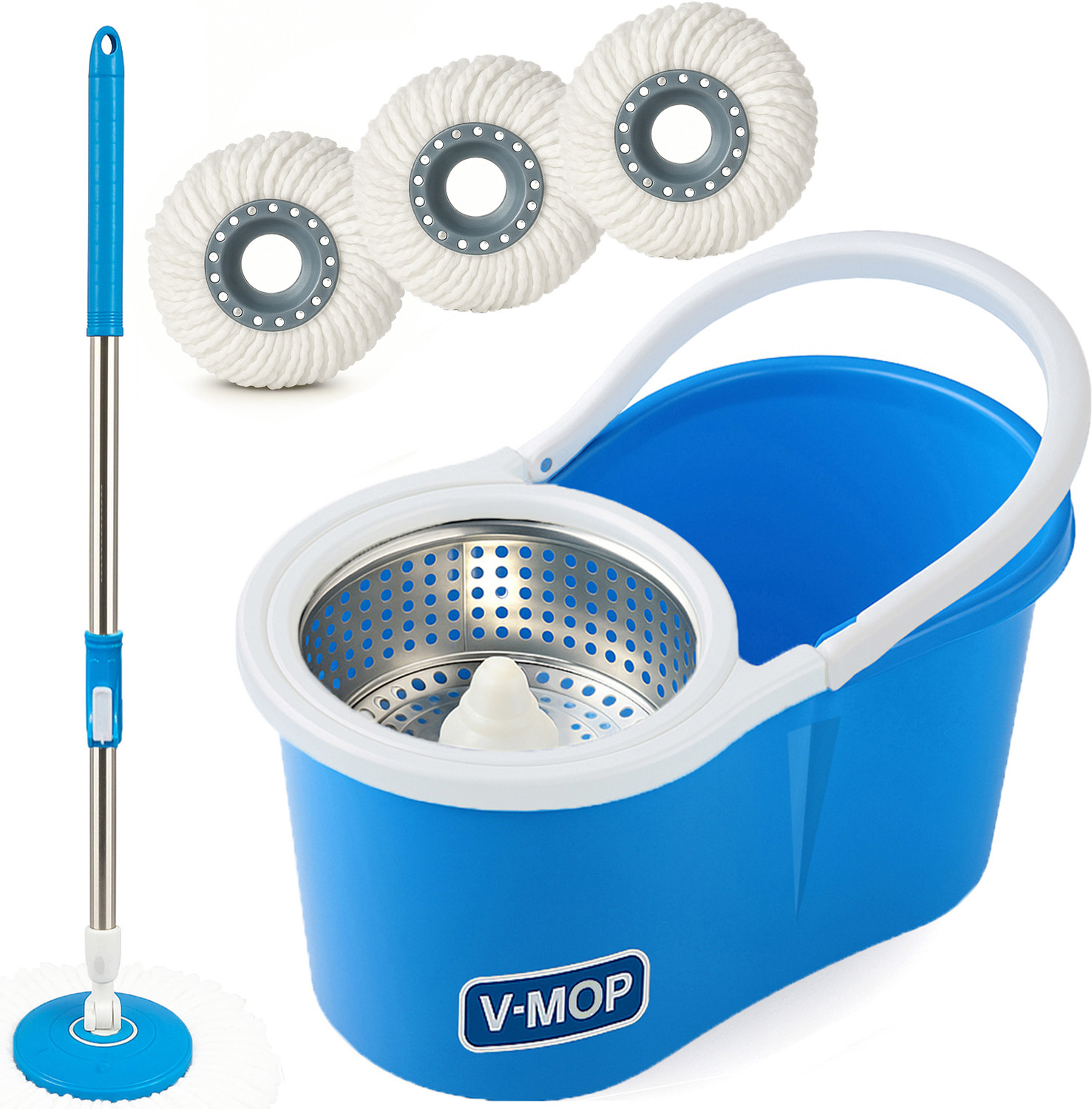Image of V-MOP Premium Blue Spin Bucket Floor Cleaning Mop Set - BL02 - Mop Set, Mop, Cleaning Wipe, Bucket