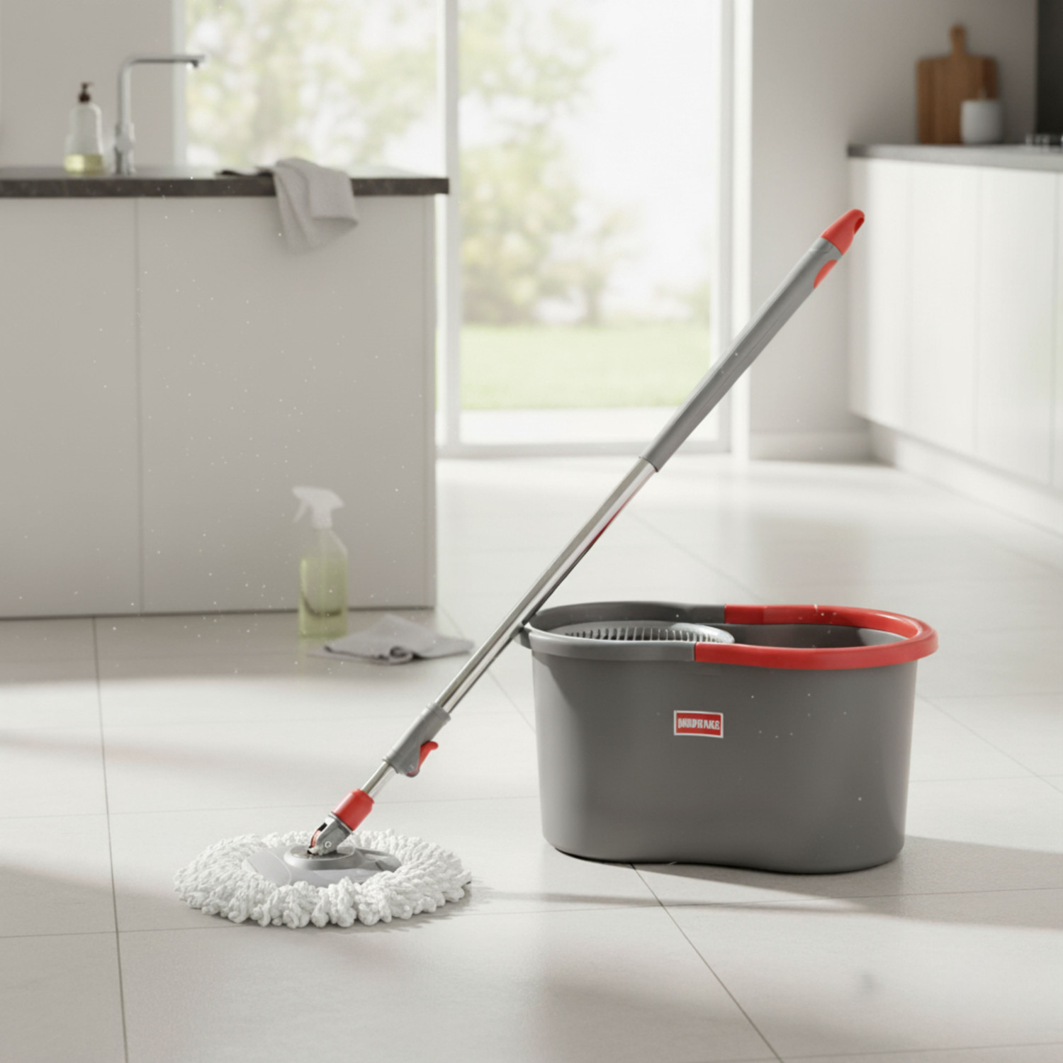 Image of MODWARE 360 Spin Mop & Bucket Set with Wringer, Microfiber Refill, Red, 7L Mop Set