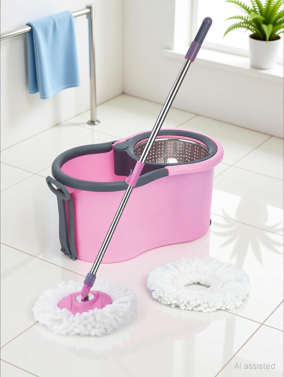 Image of ELINOR PINK DELIGHT STEEL HANDLE MOP Mop Set