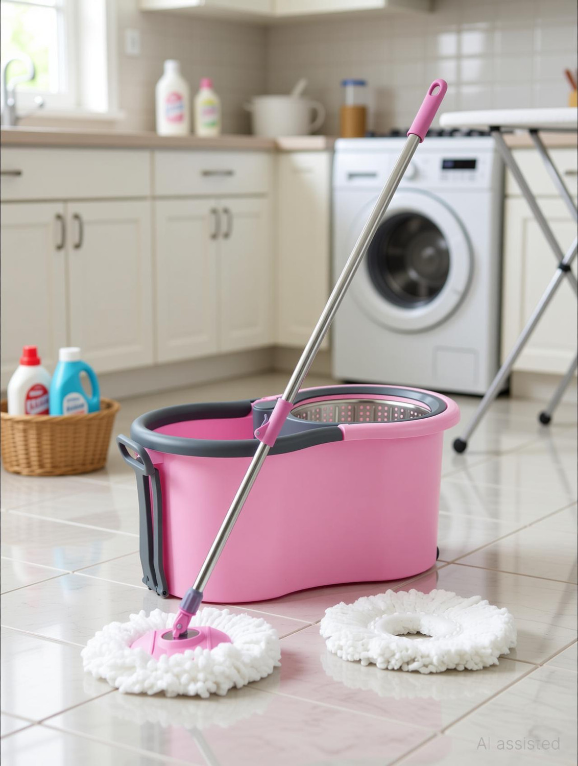Image of ELINOR PINK DELIGHT STEEL HANDLE MOP Mop Set