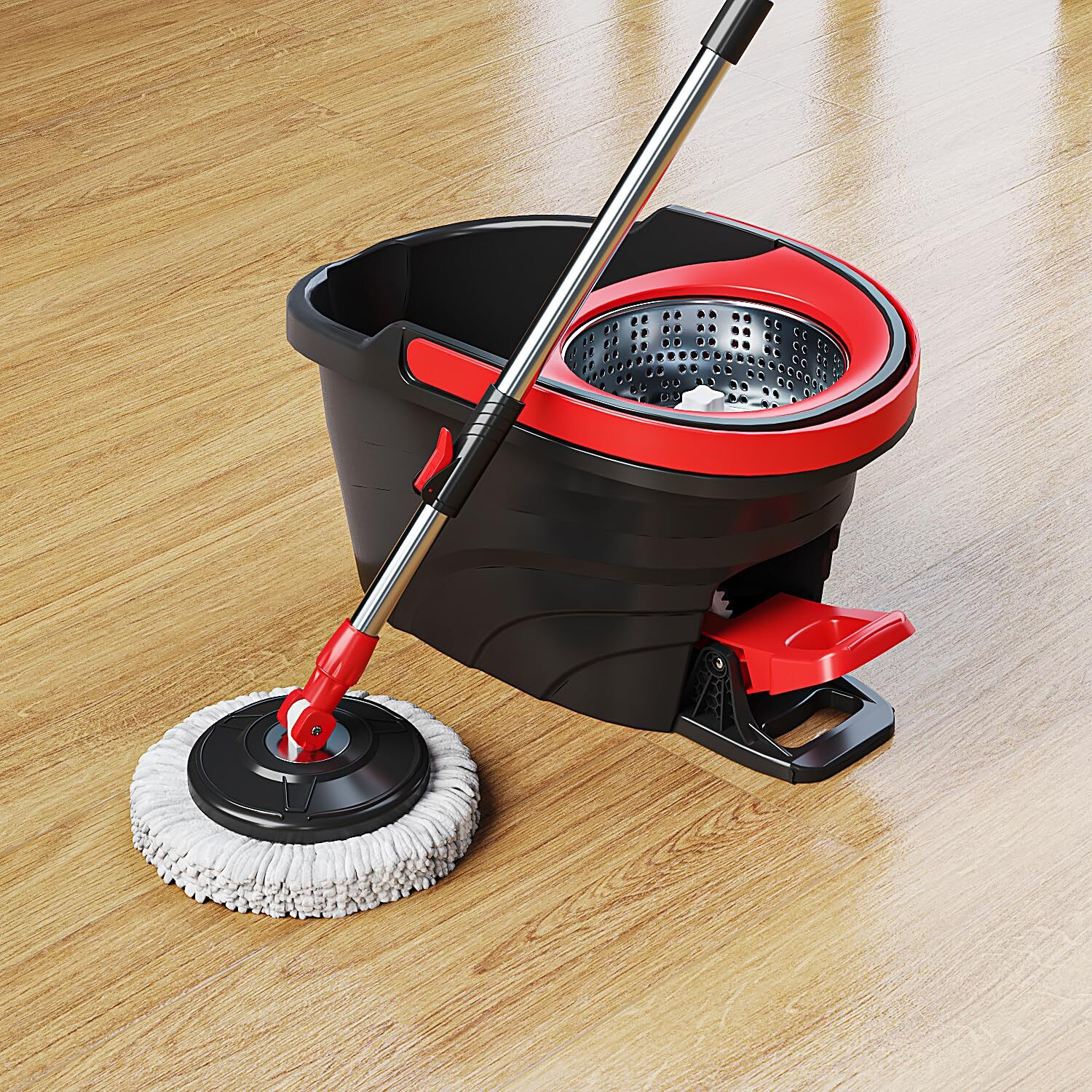 Image of ZENOVIA 360 Spin Mop & Bucket Set with Foot Pedal, Steel Wringer & Microfiber Mop Head Mop Set