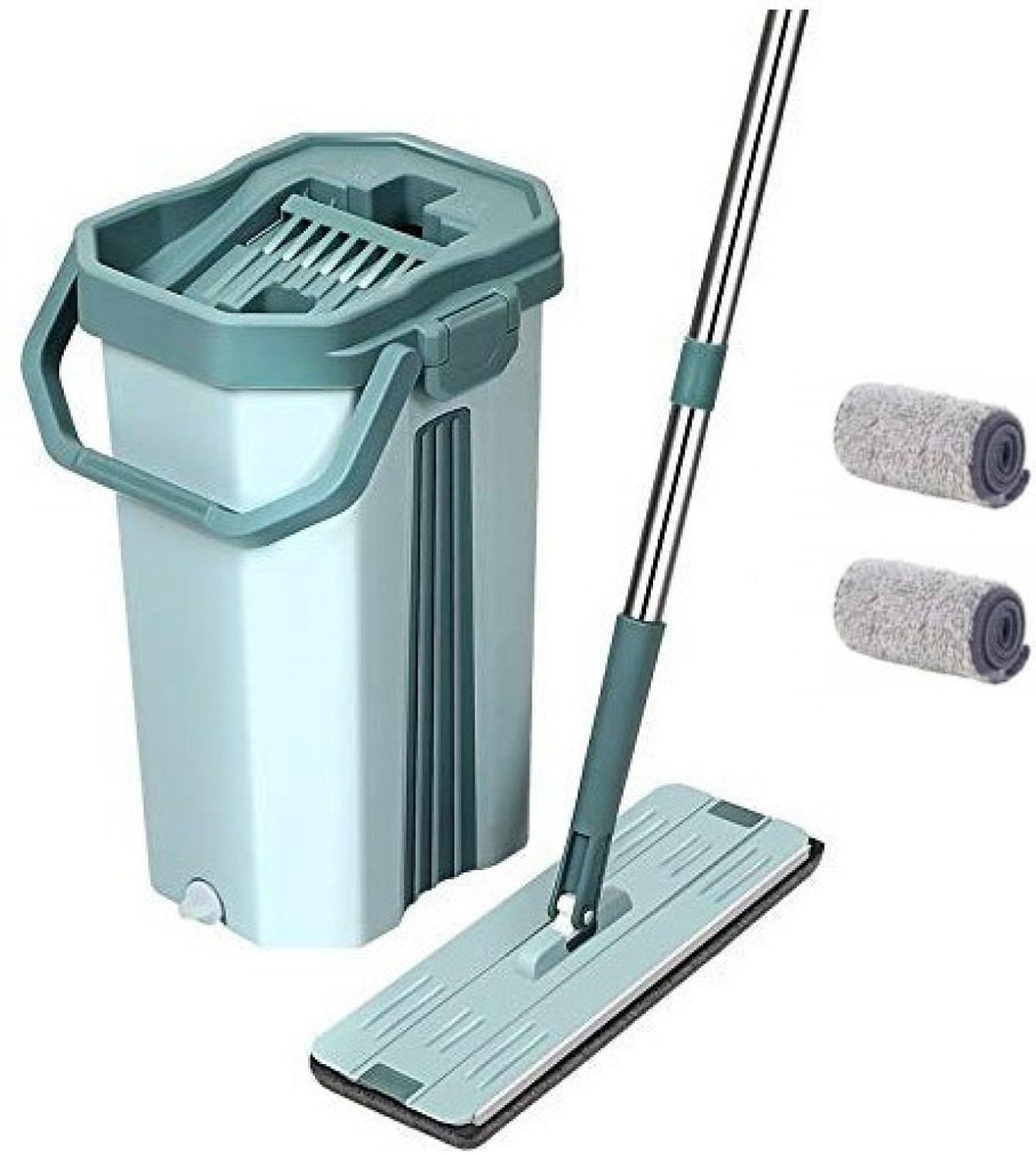 Image of Flipkart SmartBuy Green Flat Large Mop Bucket Set with 2 Soft Refill Pads & Handle (38 cm X 12 cm) Mop Set