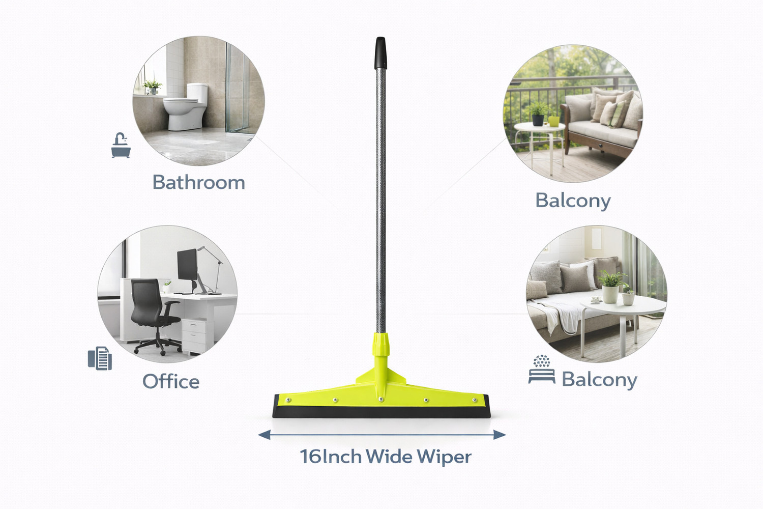 Image of WiperWorld Floor Wiper with Iron Handle Strong Plastic Body& Rubber Blade bathroom Cleaning Floor Wiper