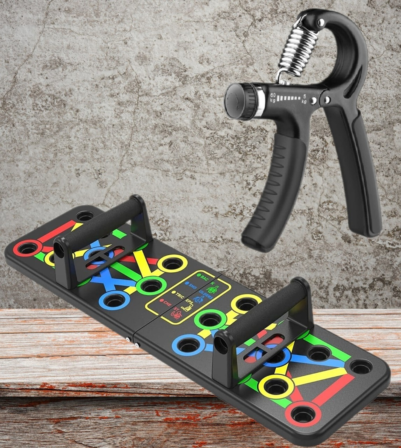 Image of MANROM 15 In 1 Pushup Board: Premium Gym Equipment for Home Workout WITH HAND GRIPPER Home Gym Combo