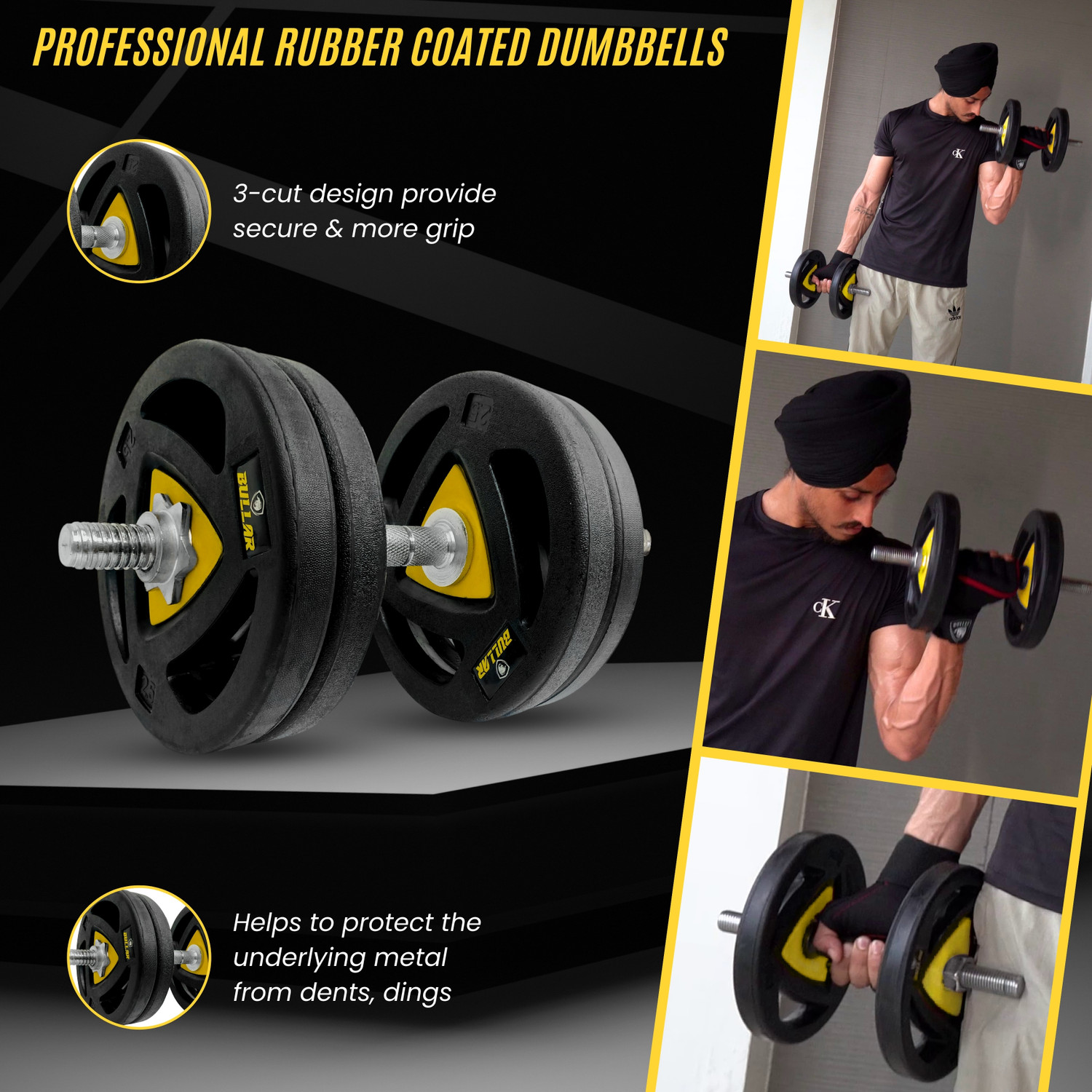 Image of BULLAR 50 kg Rubber Coated Iron Home Gym Set Dumbbell rods 3ft+5ft (28 MM) Home Gym Combo Home Gym Combo
