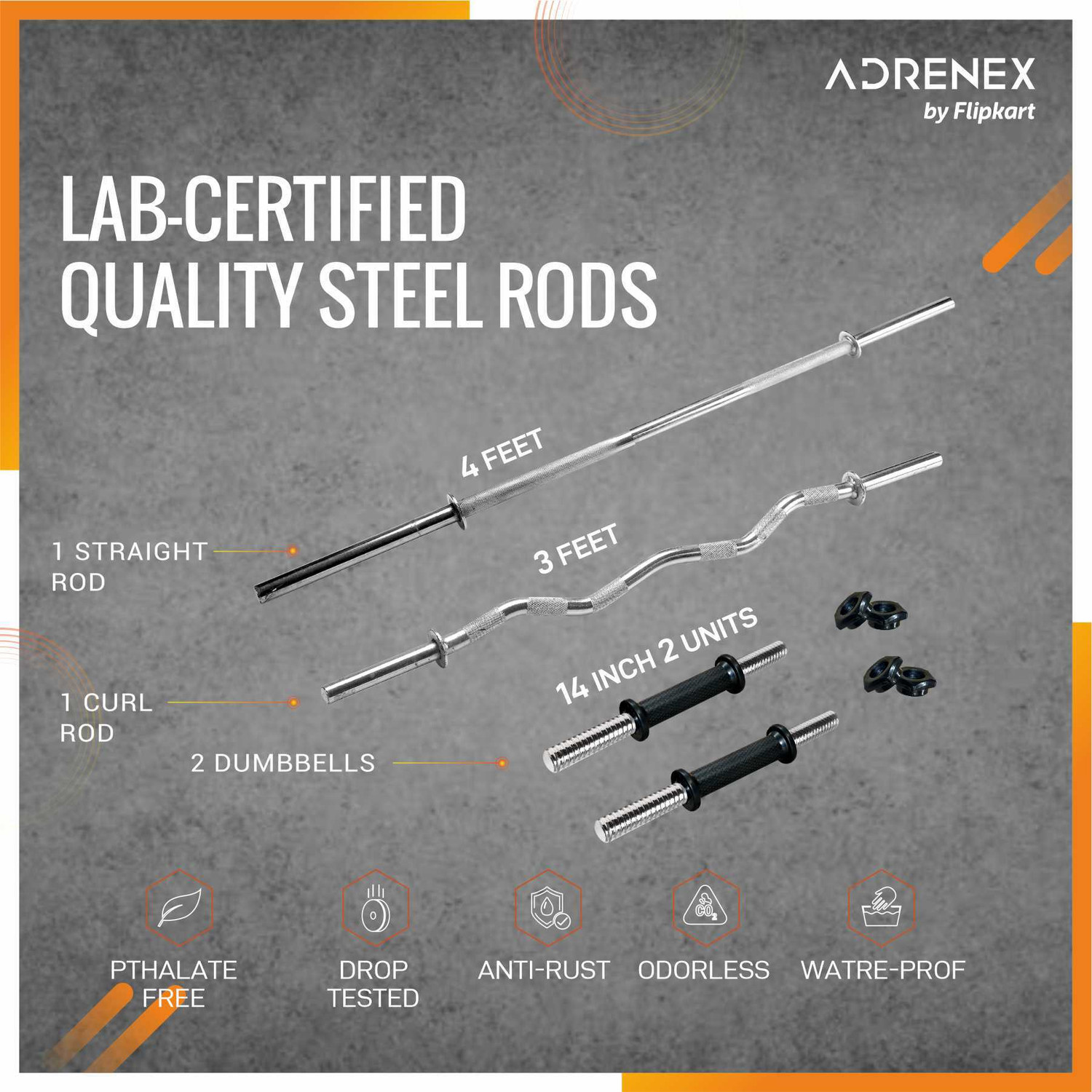 Image of Adrenex 80 kg with Straight , Curl , Dumbbell Rods & Gym Accessories Home Gym Combo