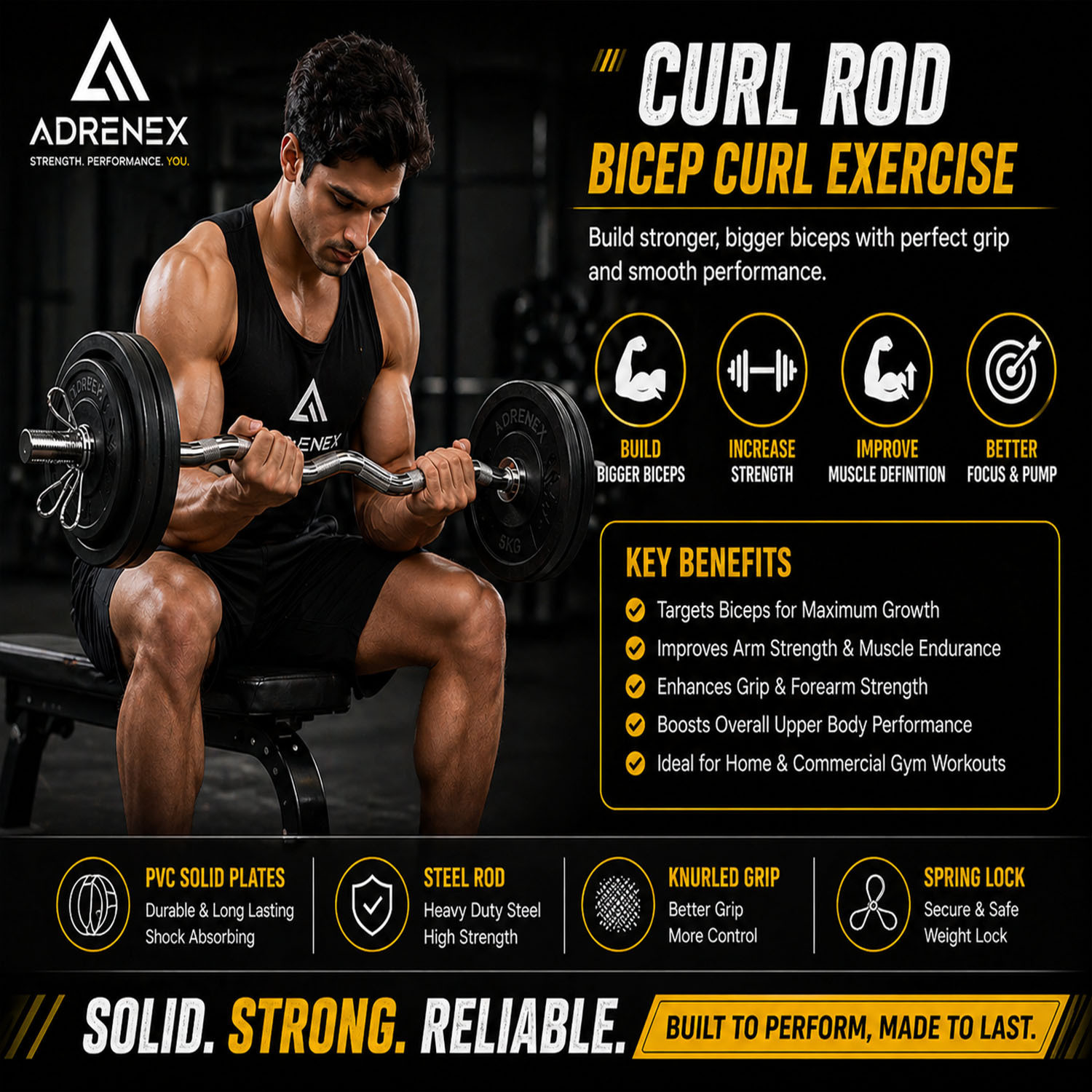 Image of Adrenex 40 kg PVC GYM KIT WITH 3FT CURL, 3FT STRAIGHT ROD AND ACCESSORIES Home Gym Combo