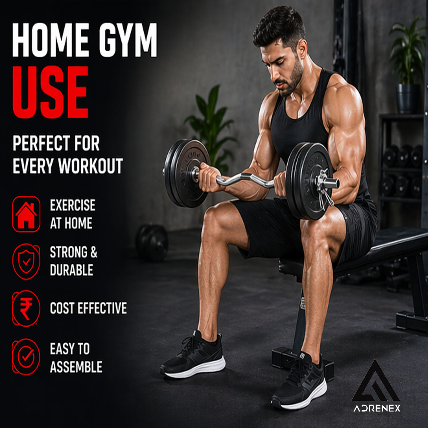 Image of Adrenex 40 kg PVC weight with 3ft Curl Rod and Accessories Home Gym Combo