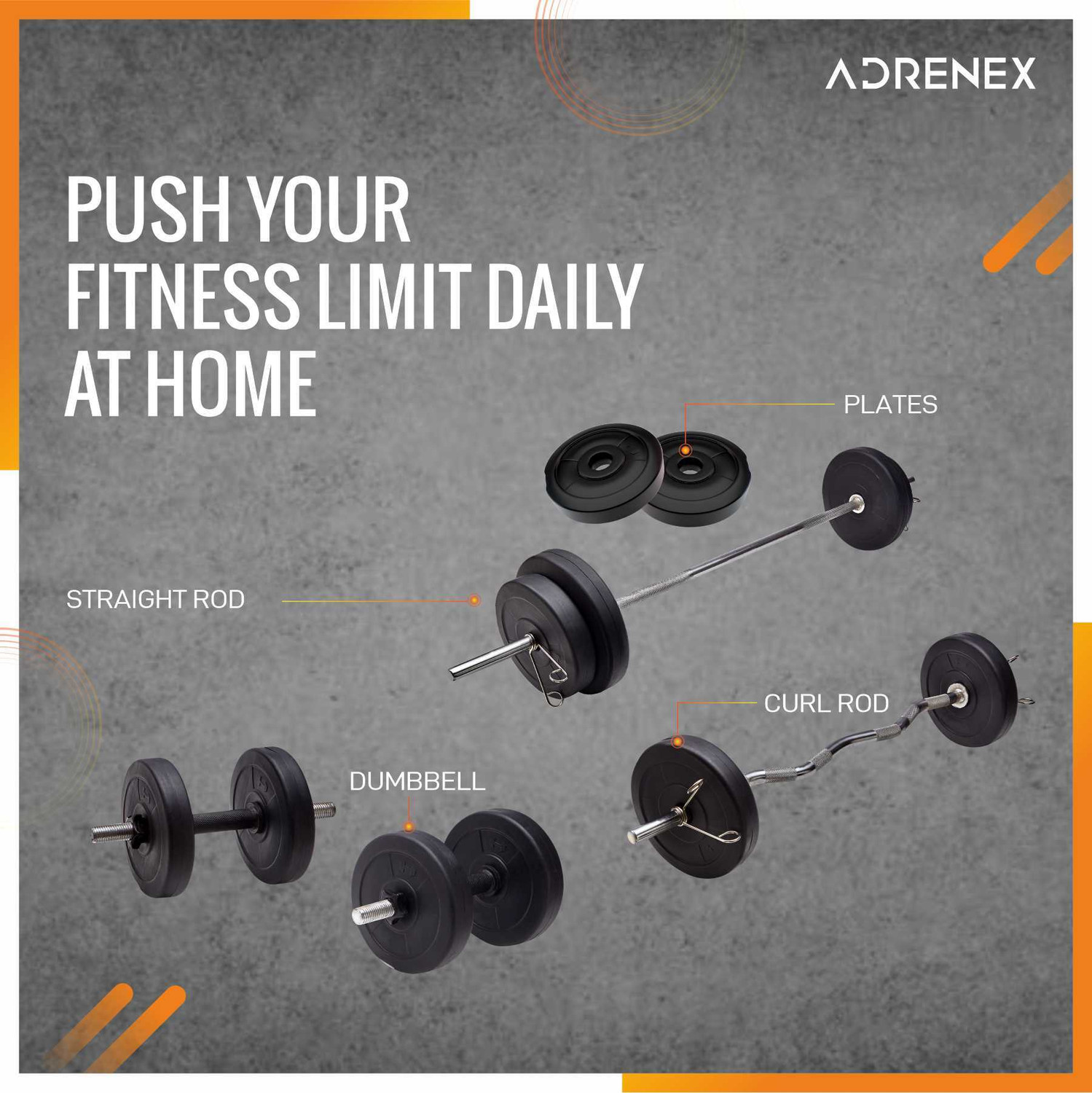 Image of Adrenex 40 kg Portable with Straight, Curl & Dumbbell Rods Home Gym Combo