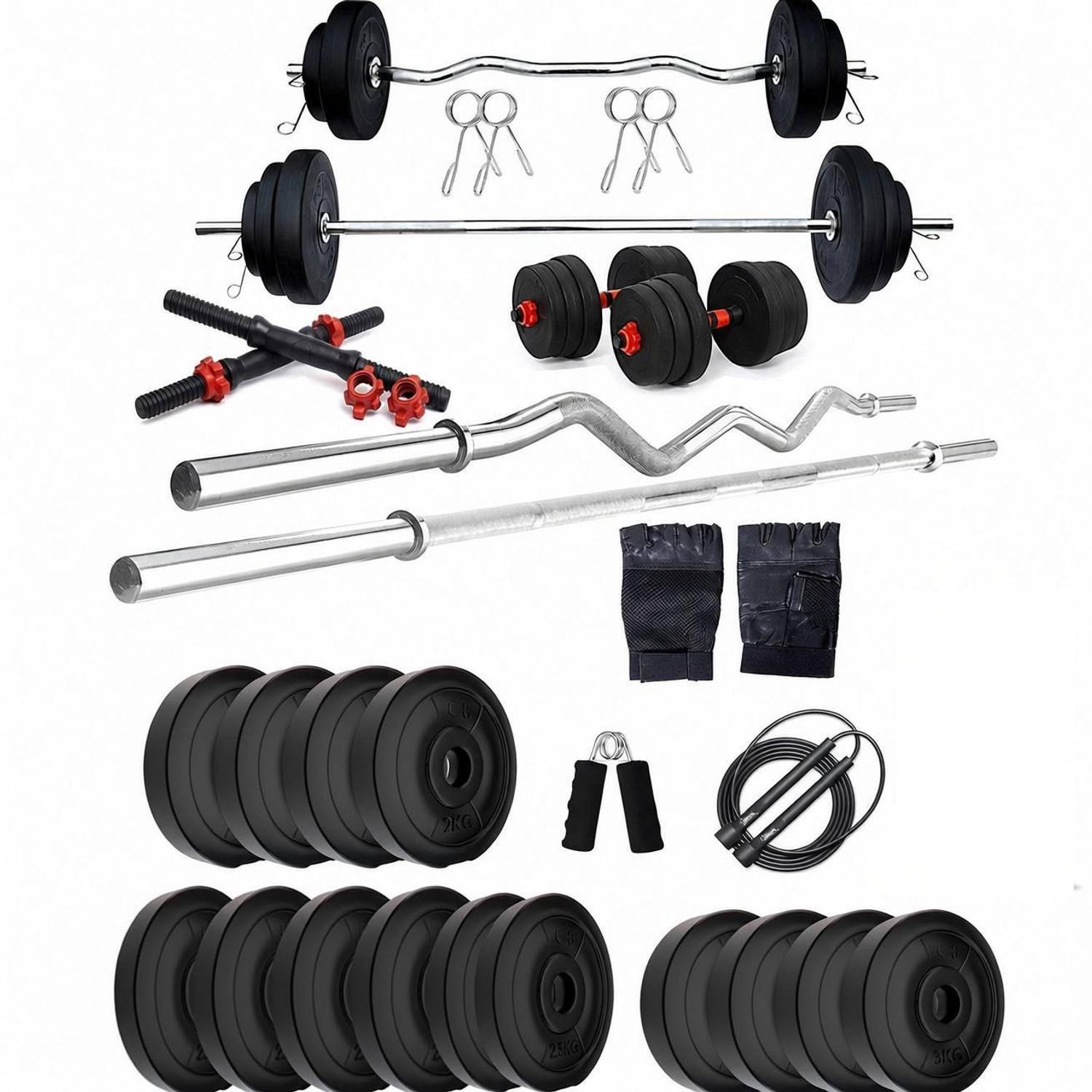 Adrenex 50 kg PVC WITH 3FT CURL AND 5FT STRAIGHT ROD AND ACCESSORIES Home Gym Combo