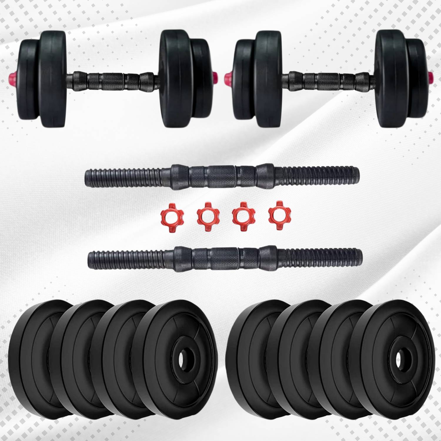 BULLAR Adjustable Dumbbells with Pair of Dumbbell Rods and PVC Weight Plates 12 KG Adjustable Dumbbell
