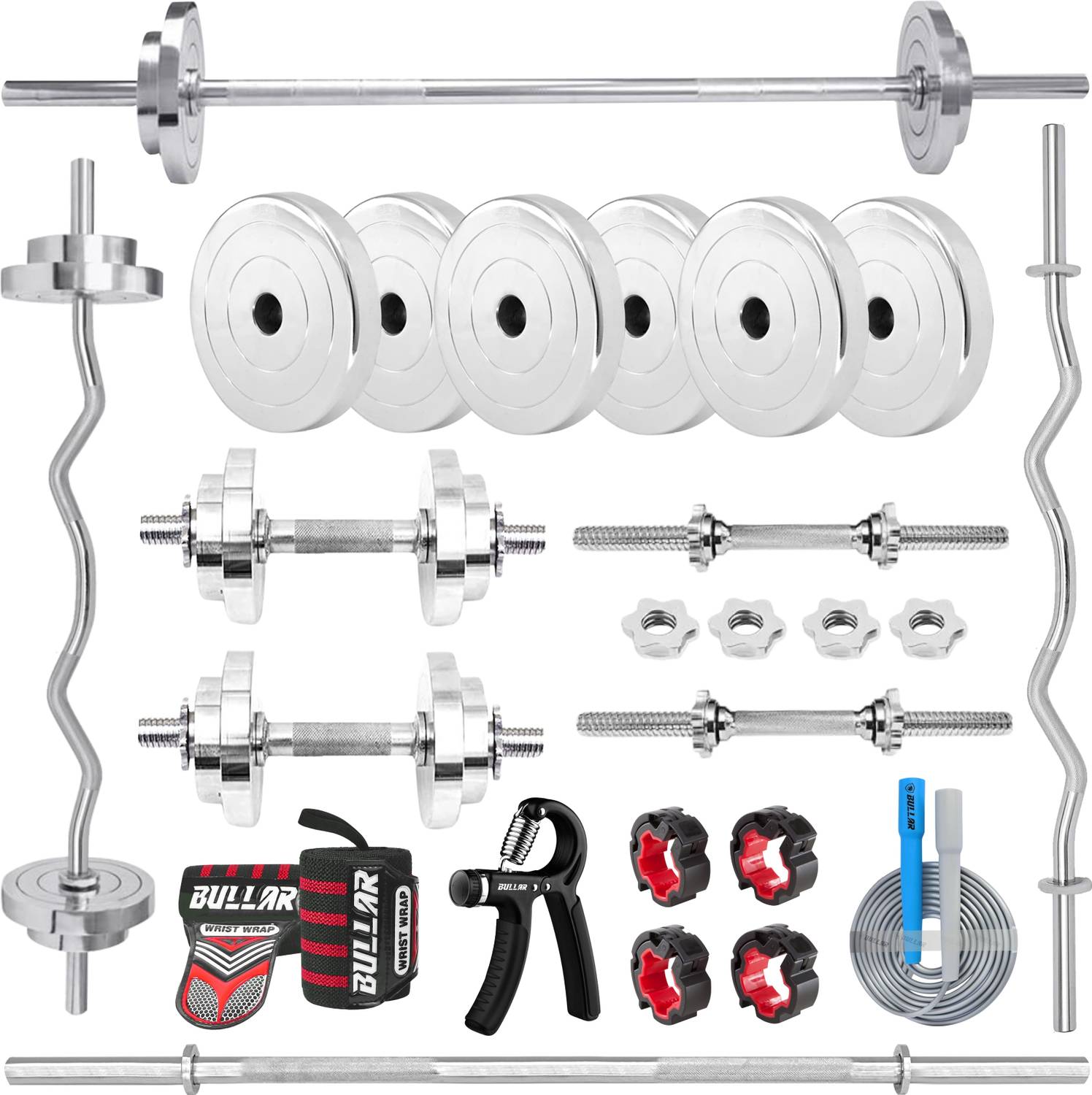 BULLAR 70 kg Steel Home Gym Set with Workout Accessories Pack of 3