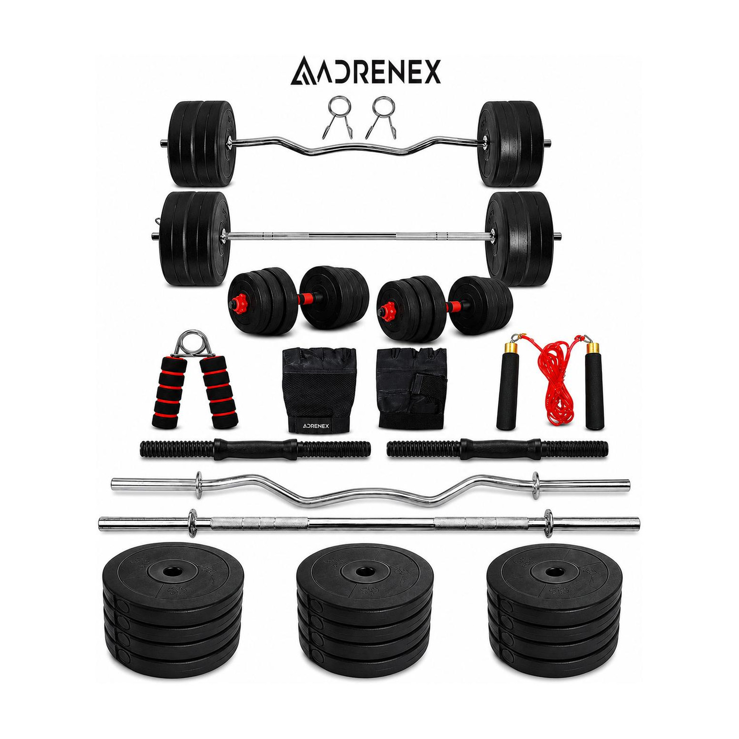 Image of Adrenex 40 kg PVC GYM KIT WITH 3FT CURL, 3FT STRAIGHT ROD AND ACCESSORIES Home Gym Combo
