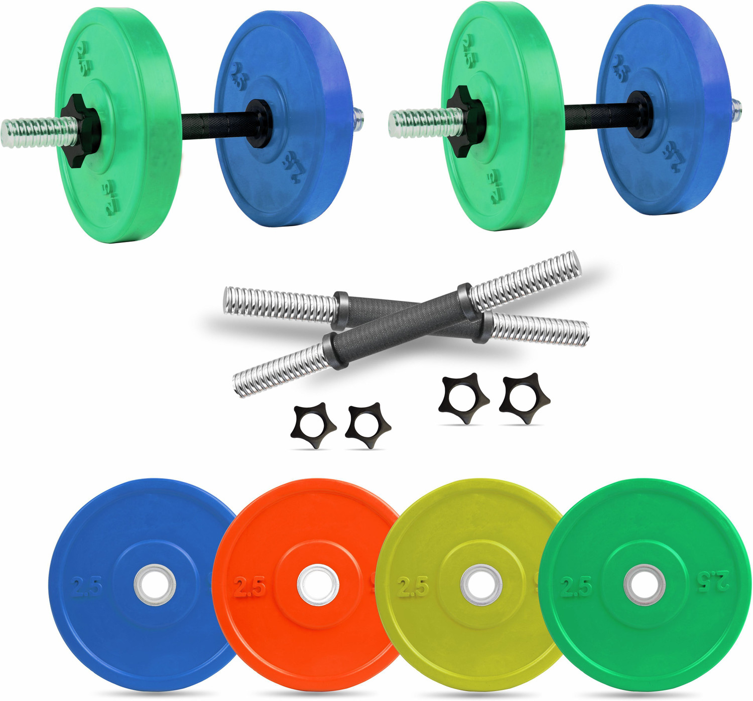 Image of STARX 30 kg Multi Color 100% Rubber Plates for Use of Home Gym Combo