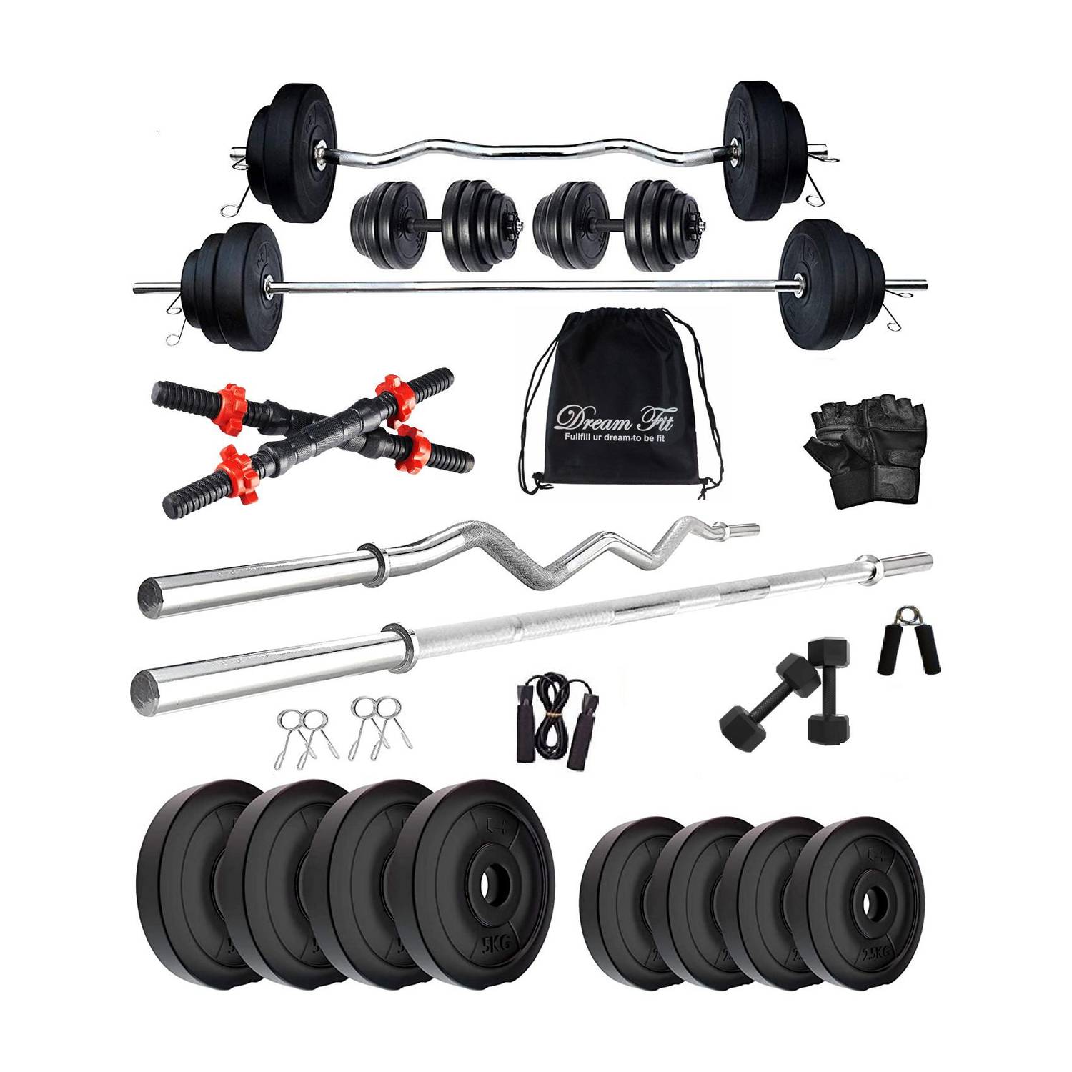 DreamFit 30 kg Home Gym Combo with 5 ft Rod, 2 kg Dumbbells - Image 1