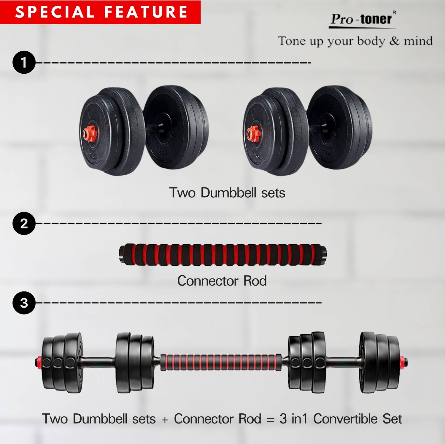 Protoner प्रोटोनर convertible8kg होम जिम कॉम्बो 20 kg - Image 2