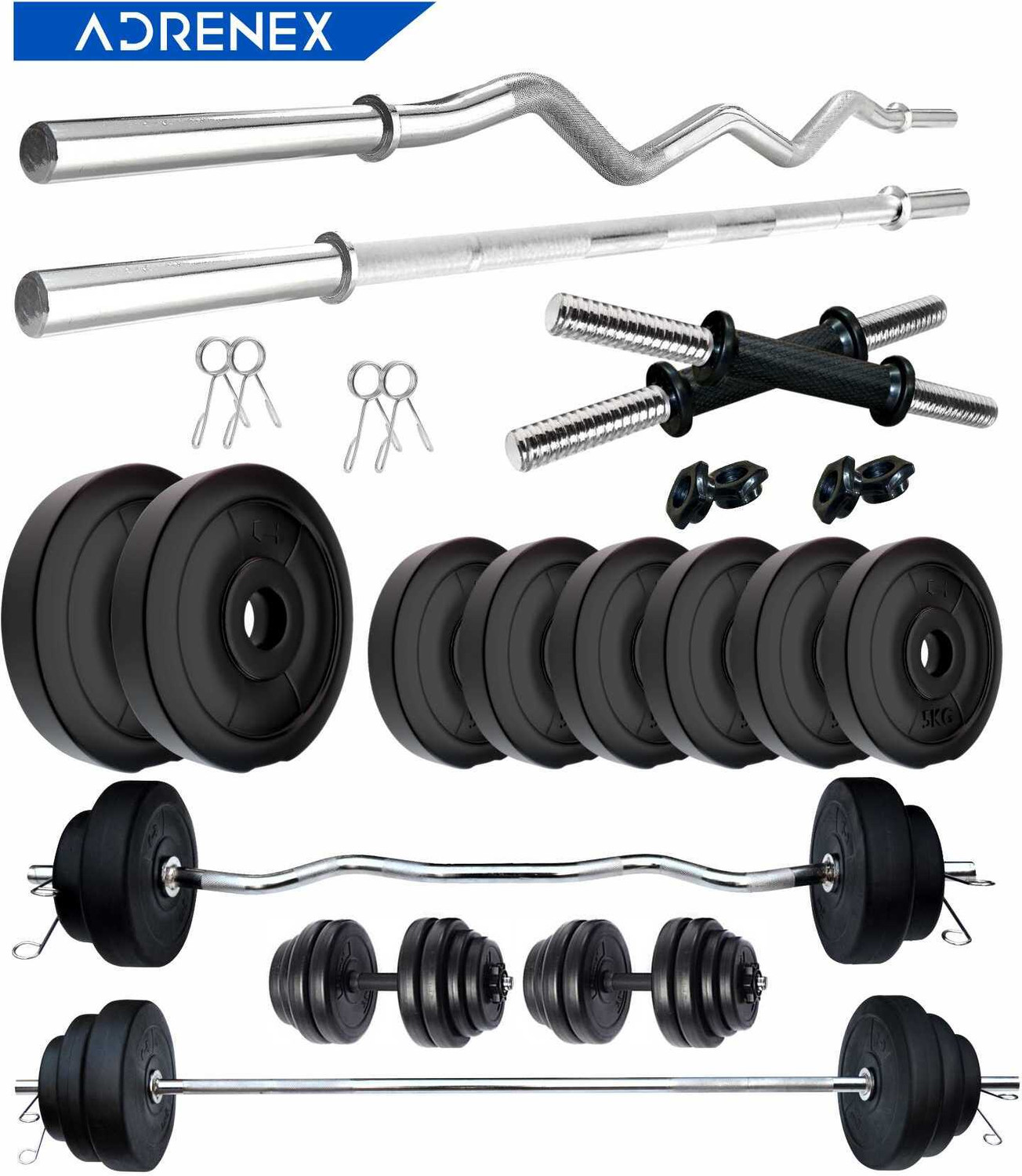 Image of Adrenex 50 Kg Portable with Straight, Curl & Dumbbell Rods Home Gym Combo