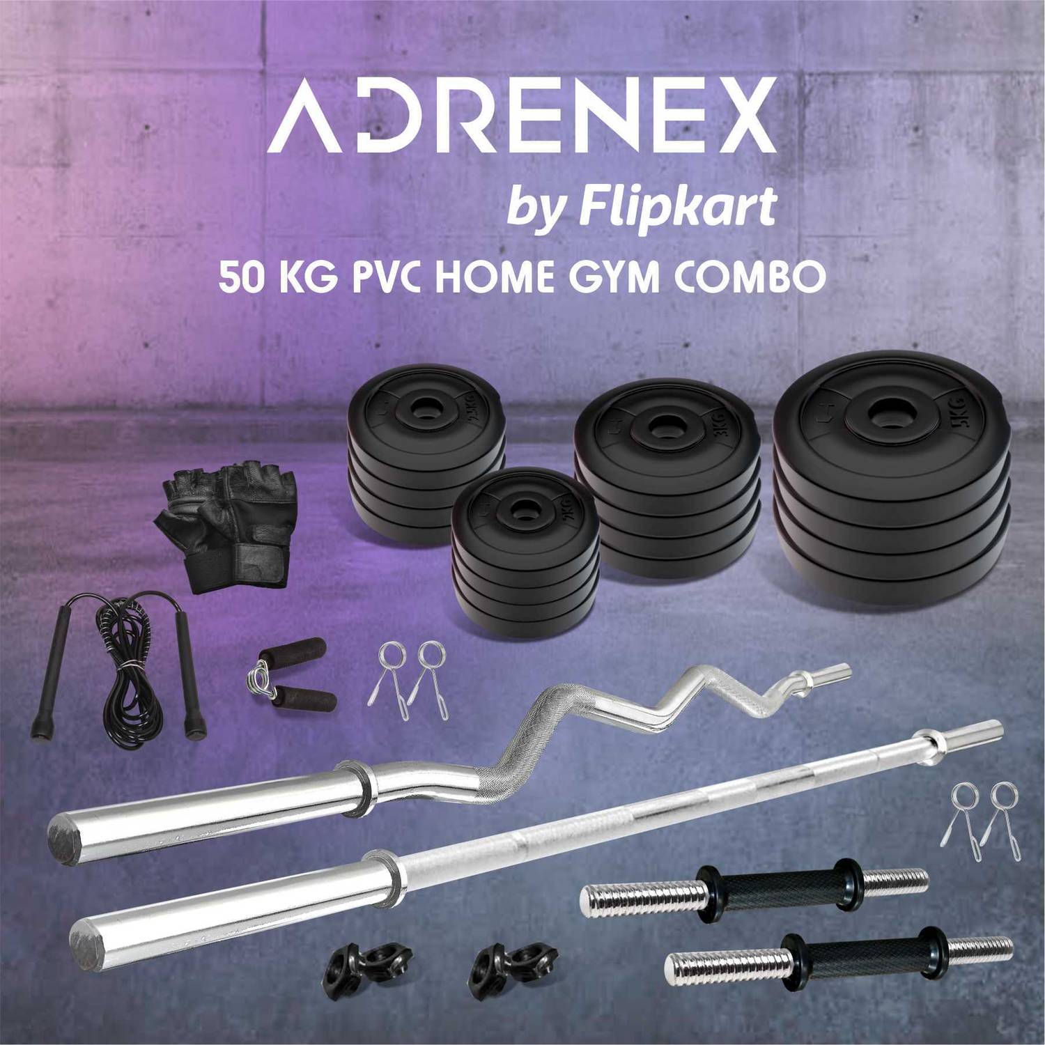 Adrenex 50 kg Home Gym Combo with Rods