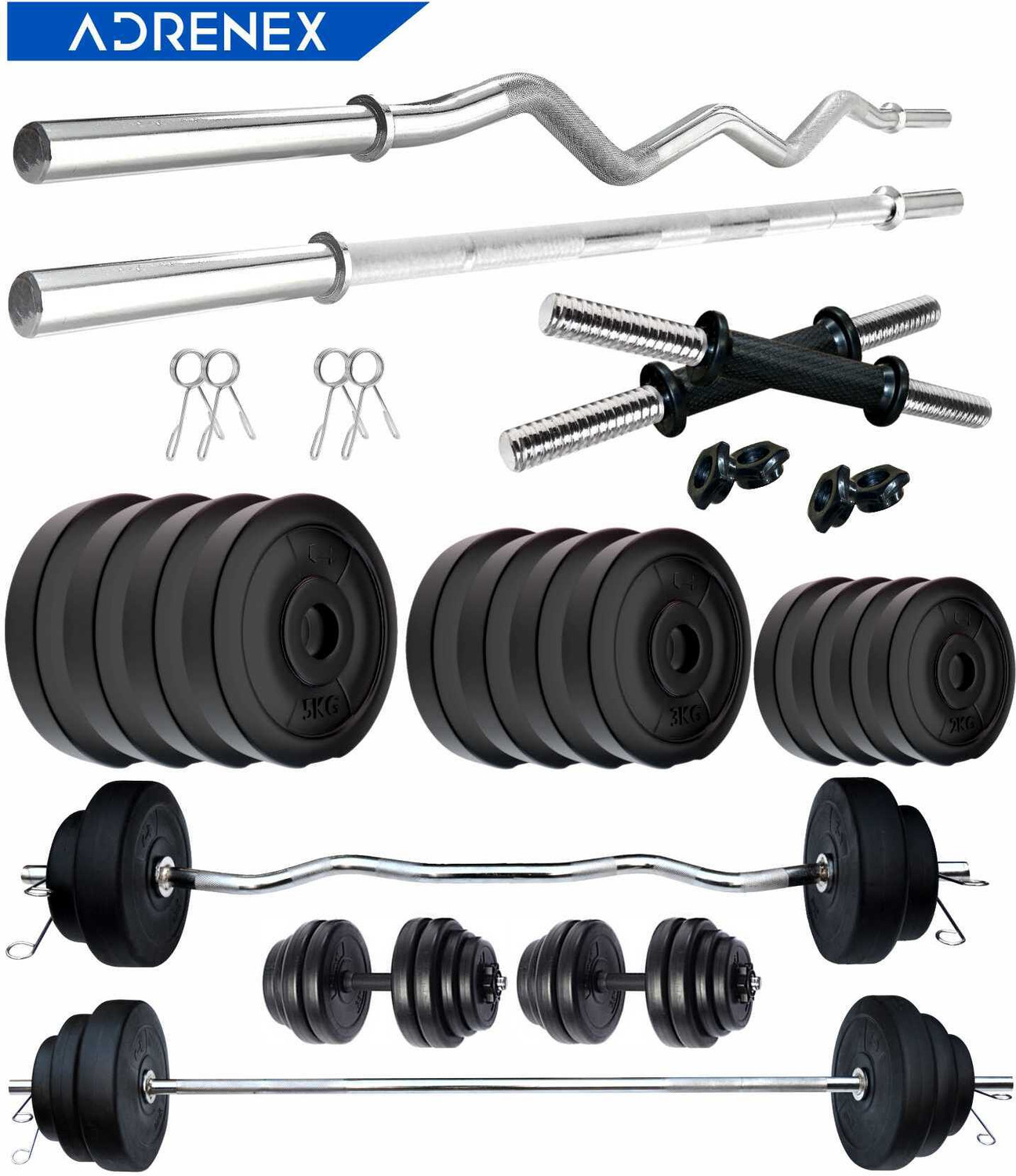 Image of Adrenex 40 kg Portable with Straight, Curl & Dumbbell Rods Home Gym Combo